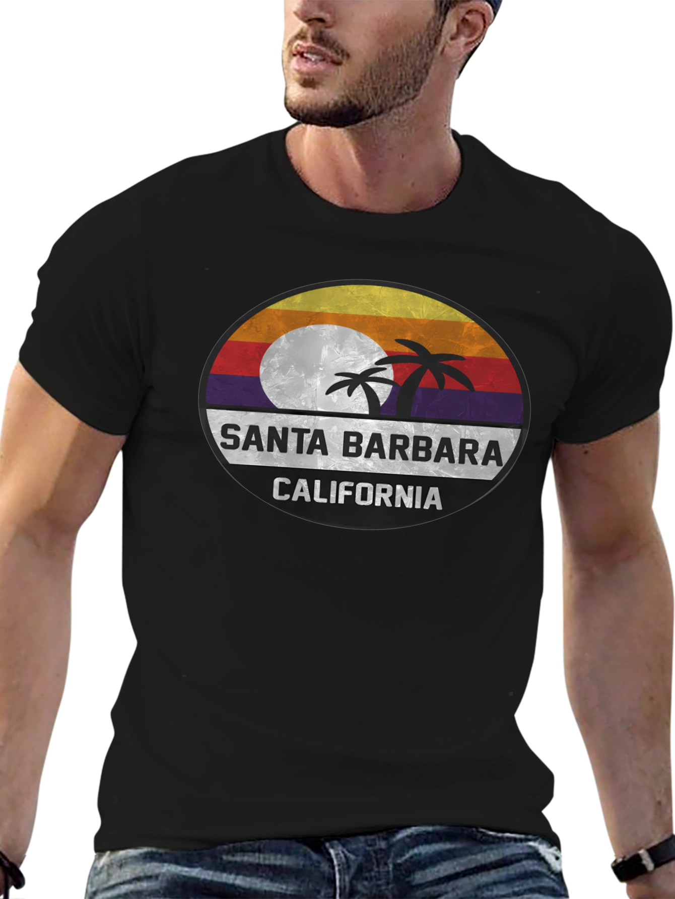 Santa Barbara California Palm Tree Graphic T-Shirt