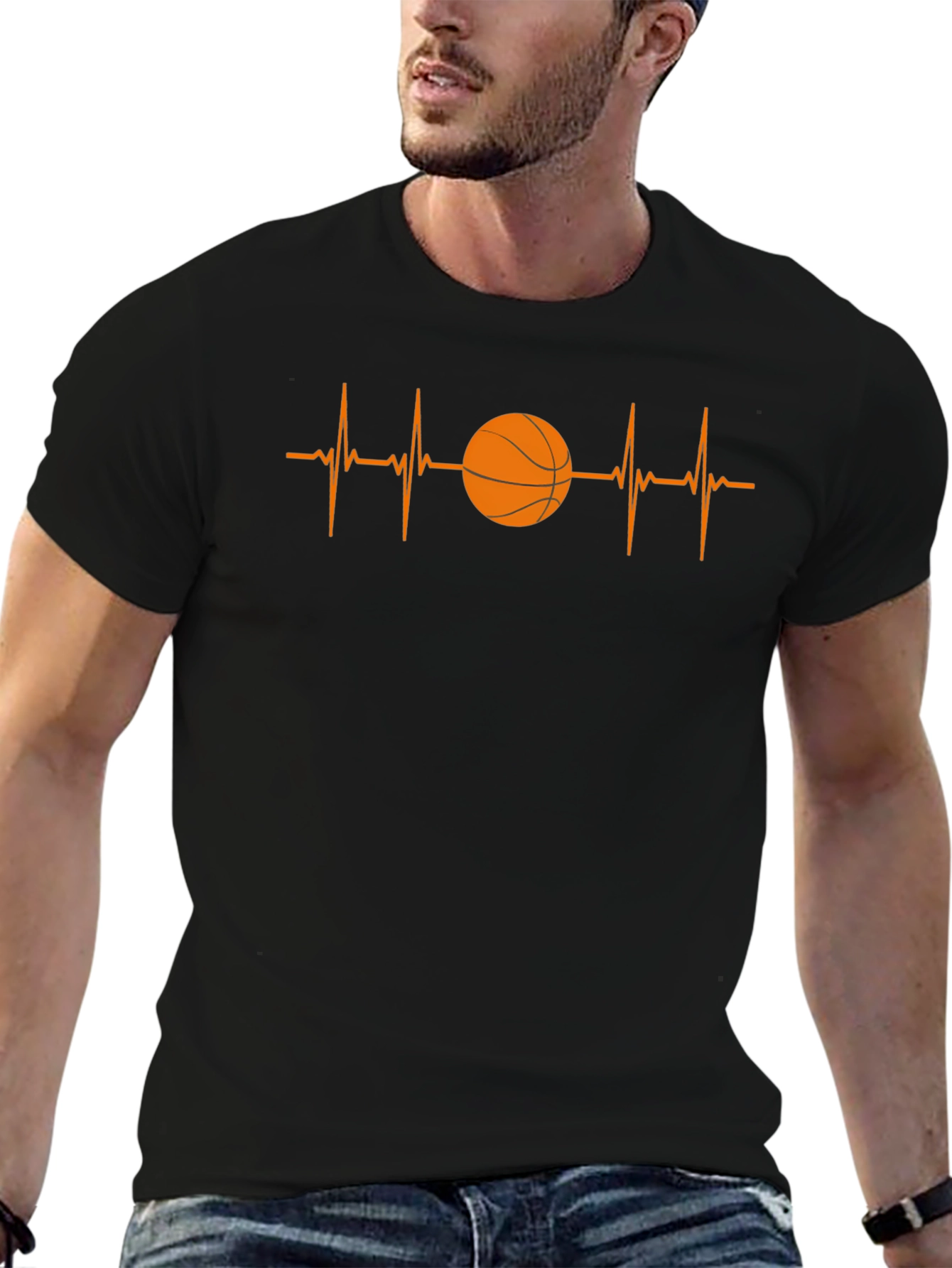 Basketball Heartbeat T-Shirt - Black Graphic Tee