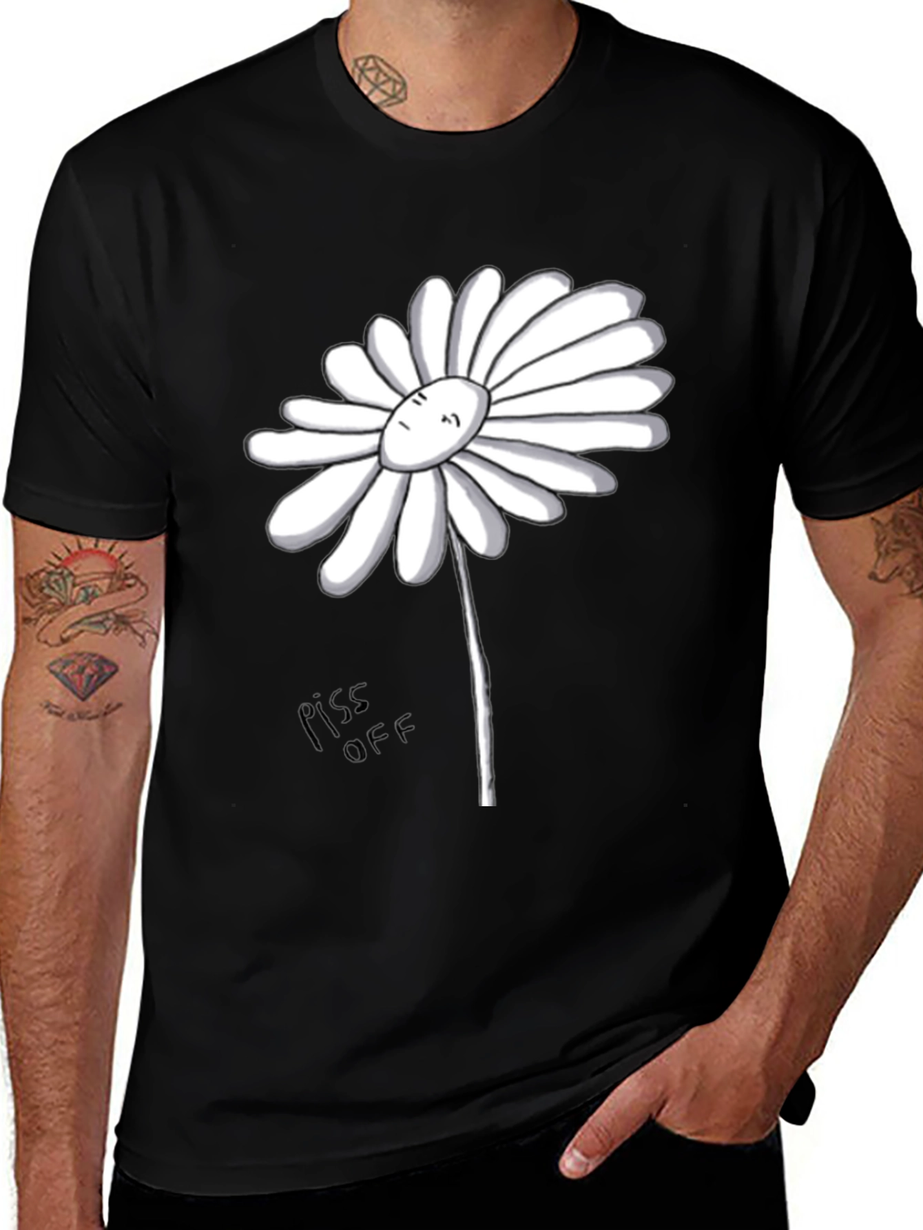 Daisy Graphic Tee - Black Cotton T-Shirt