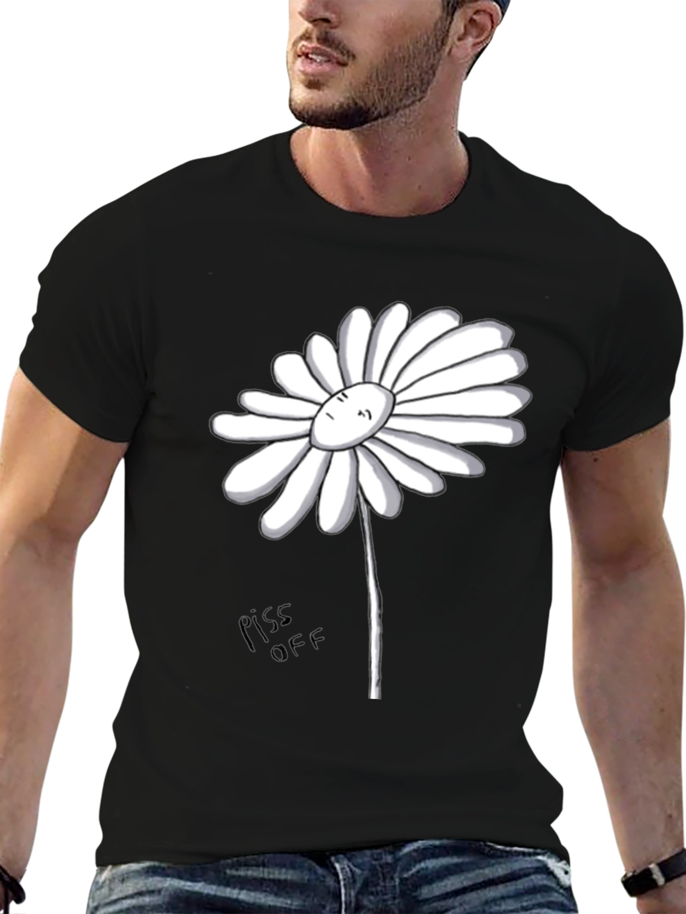 Daisy Graphic Tee - Black Cotton T-Shirt