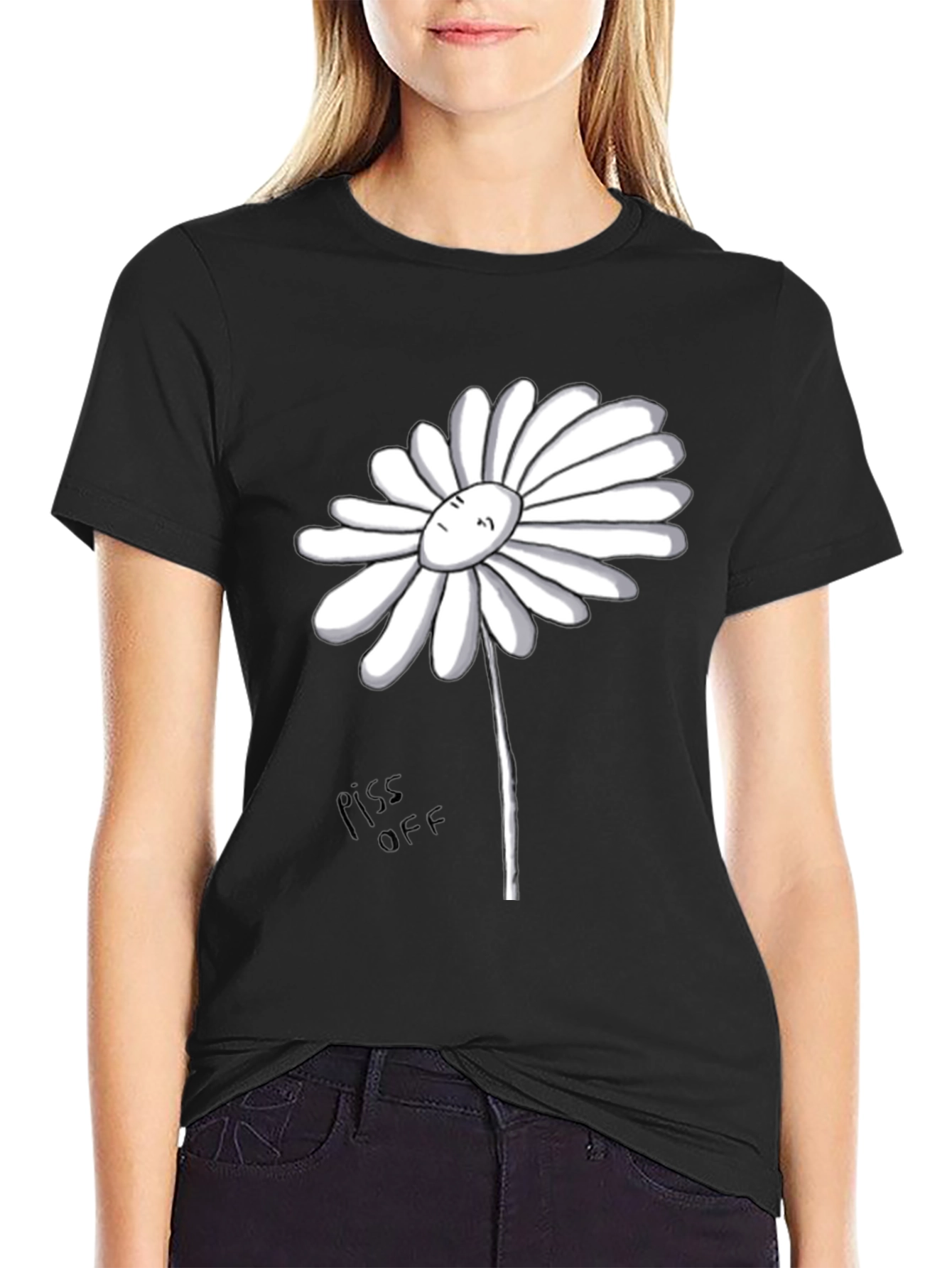 Daisy Graphic Tee - Black Cotton T-Shirt