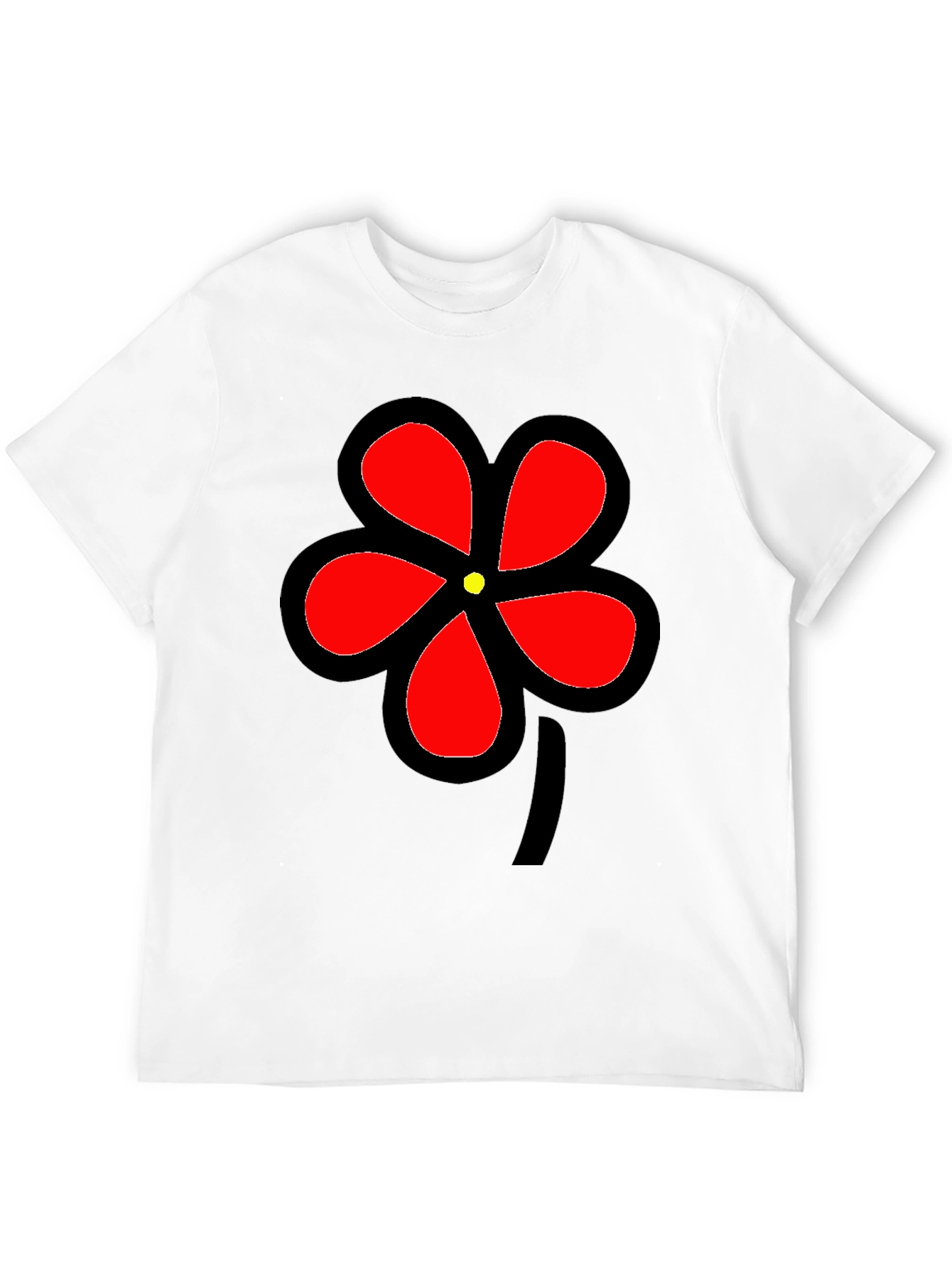 Black T-Shirt with Bold Red Flower Graphic