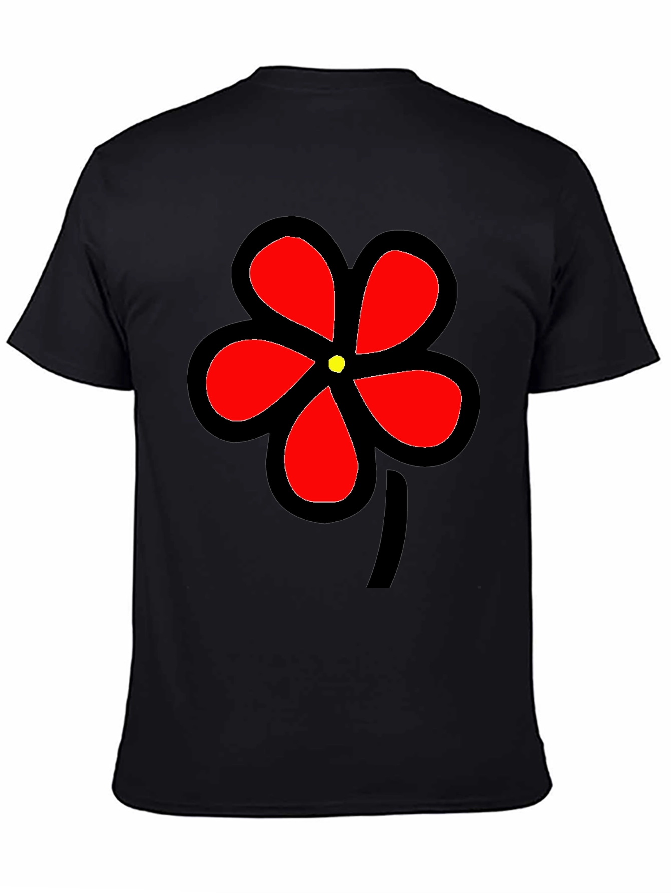 Black T-Shirt with Bold Red Flower Graphic