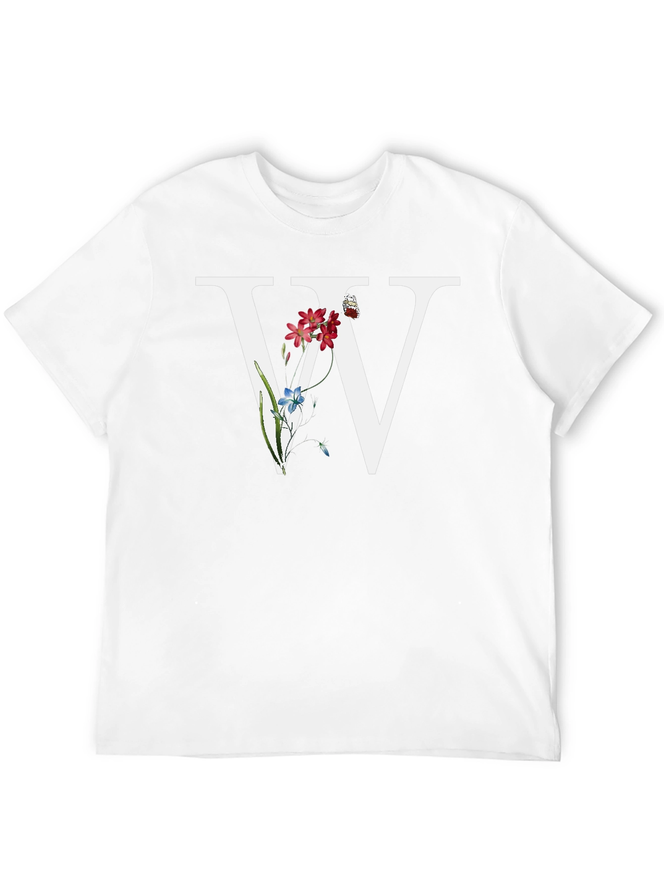 Floral W Letter T-Shirt - Black