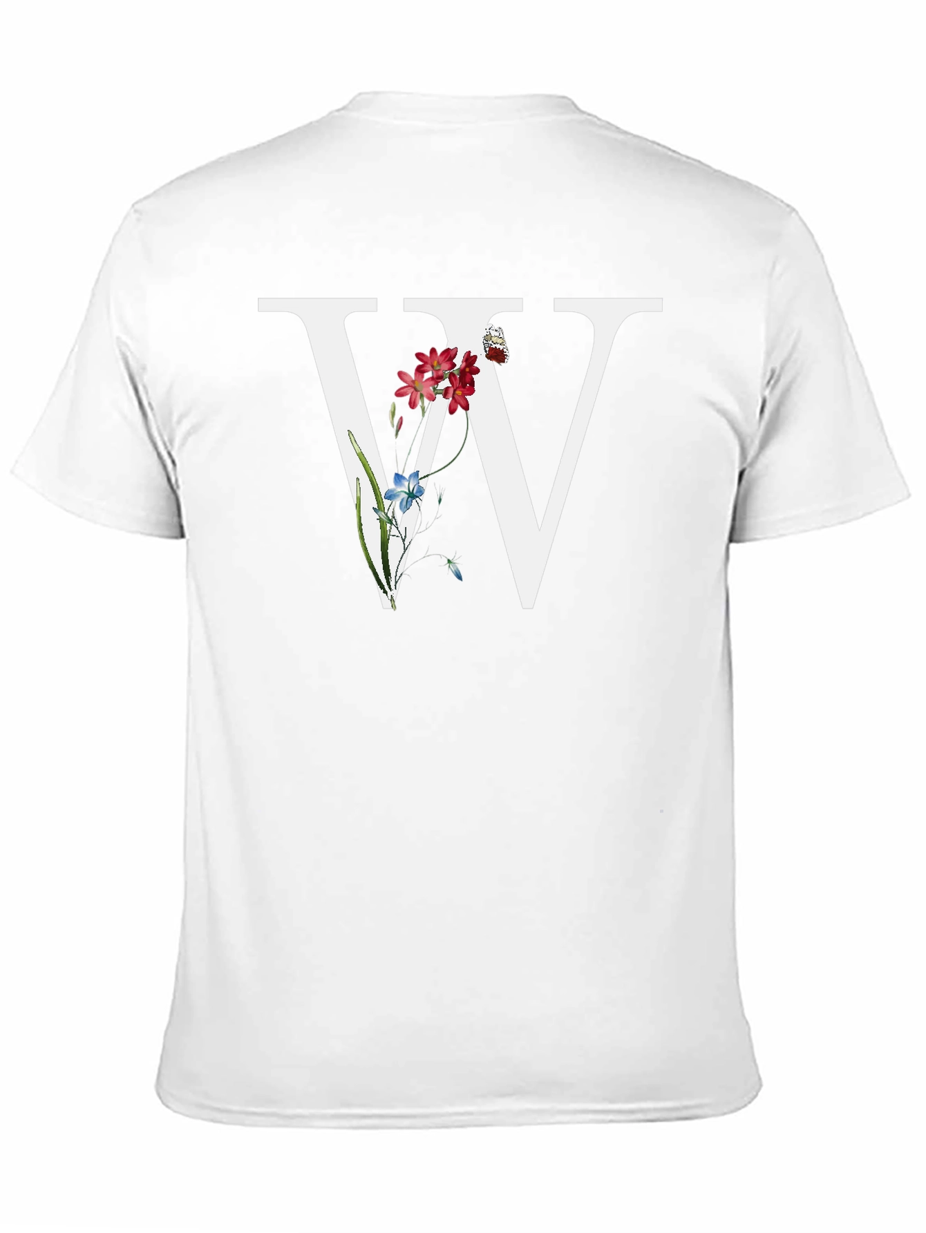 Floral W Letter T-Shirt - Black