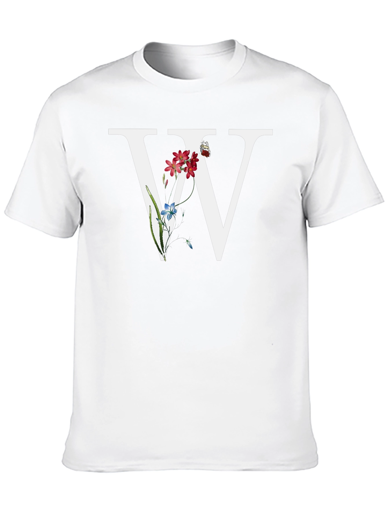 Floral W Letter T-Shirt - Black