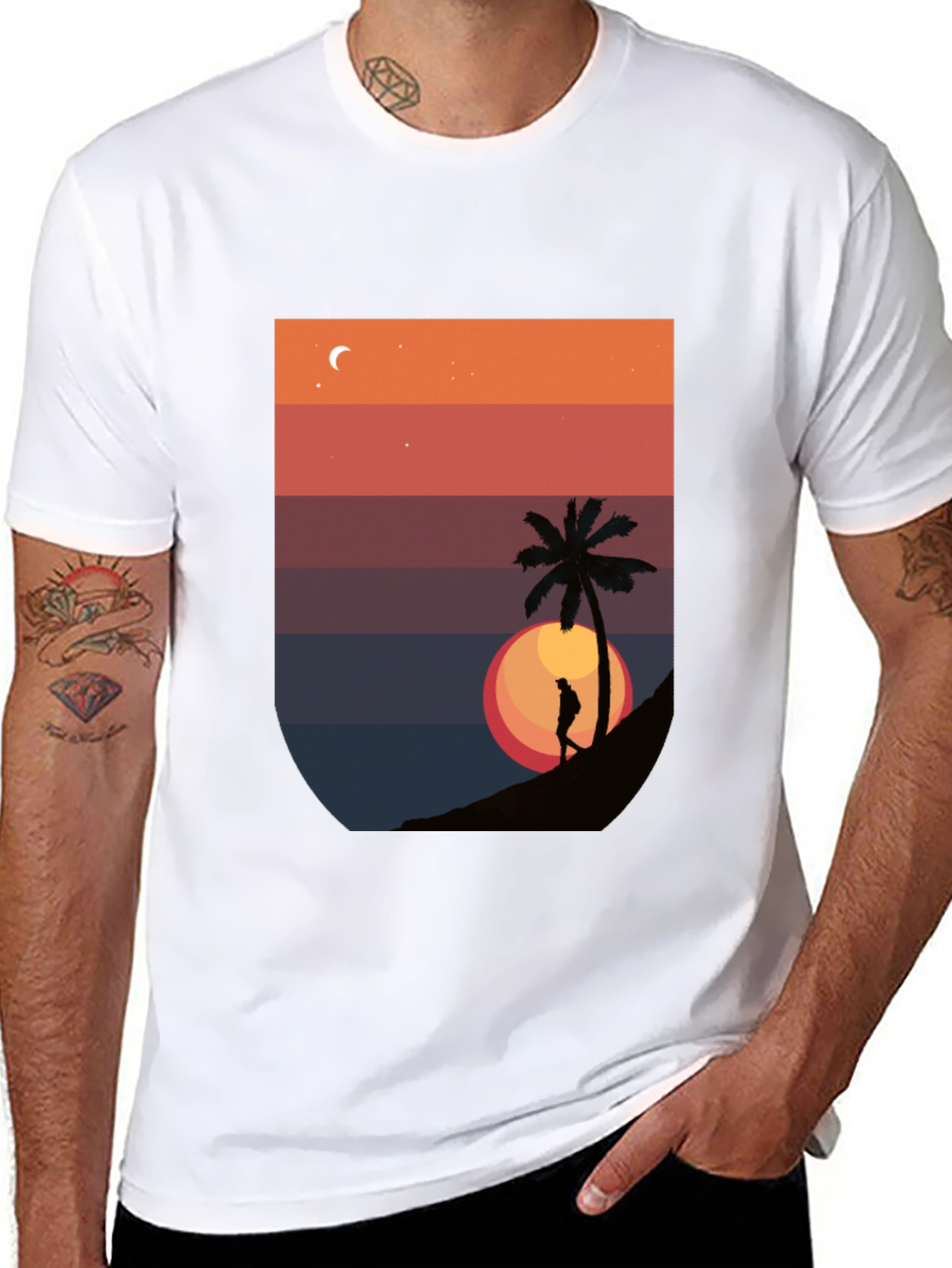 Sunset Palm Graphic T-Shirt - Mens Black Tee