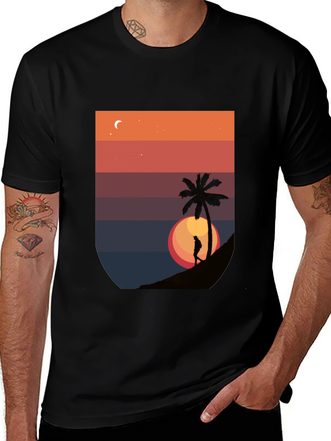 Sunset Palm Graphic T-Shirt - Mens Black Tee