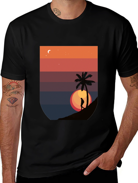 Sunset Palm Graphic T-Shirt - Mens Black Tee