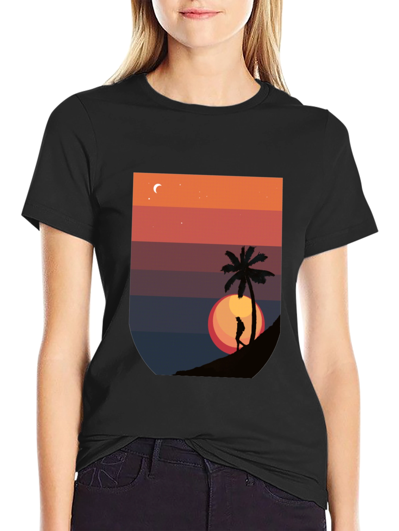 Sunset Palm Graphic T-Shirt - Mens Black Tee