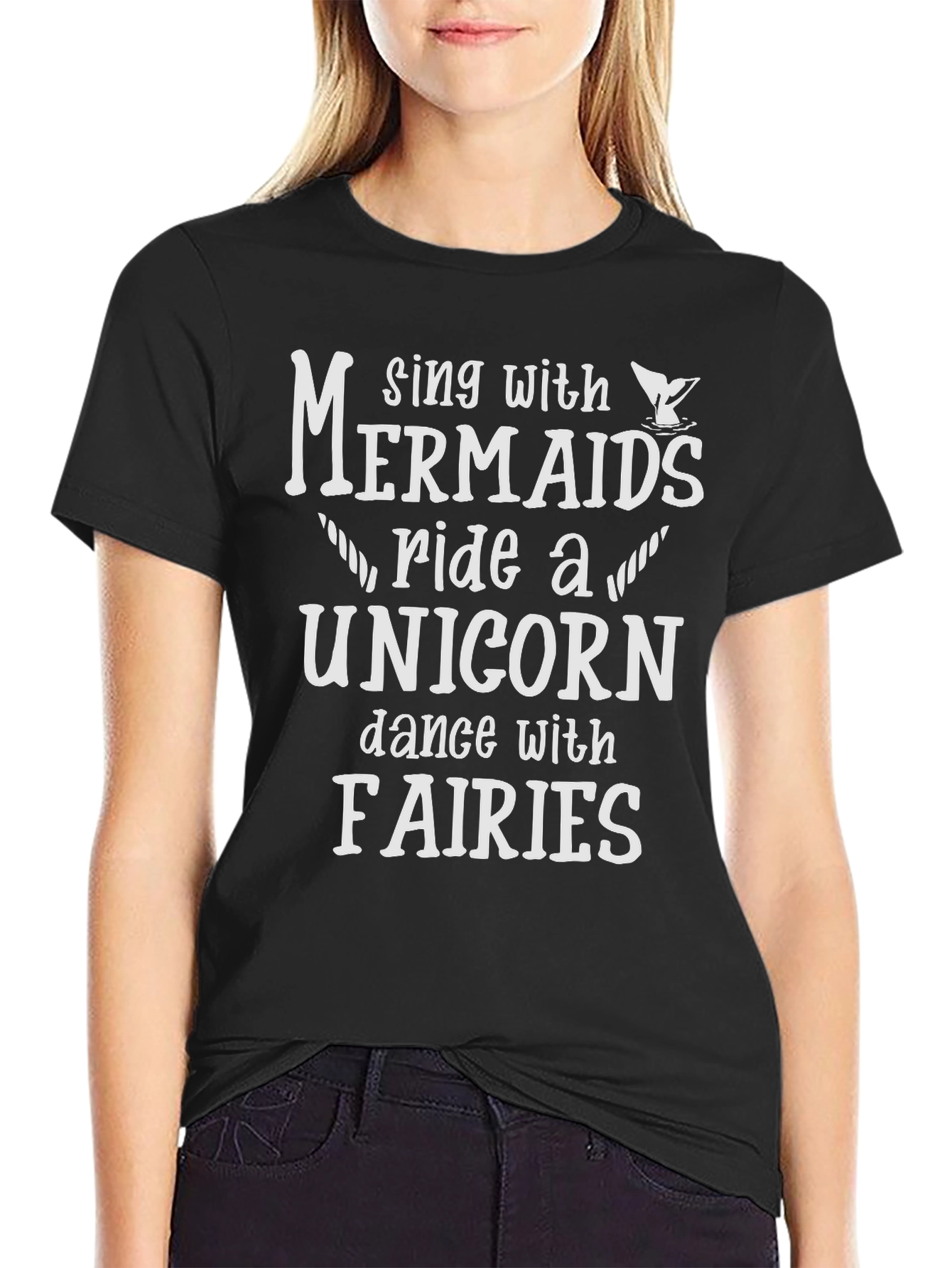 Sing with Mermaids Black Graphic Tee