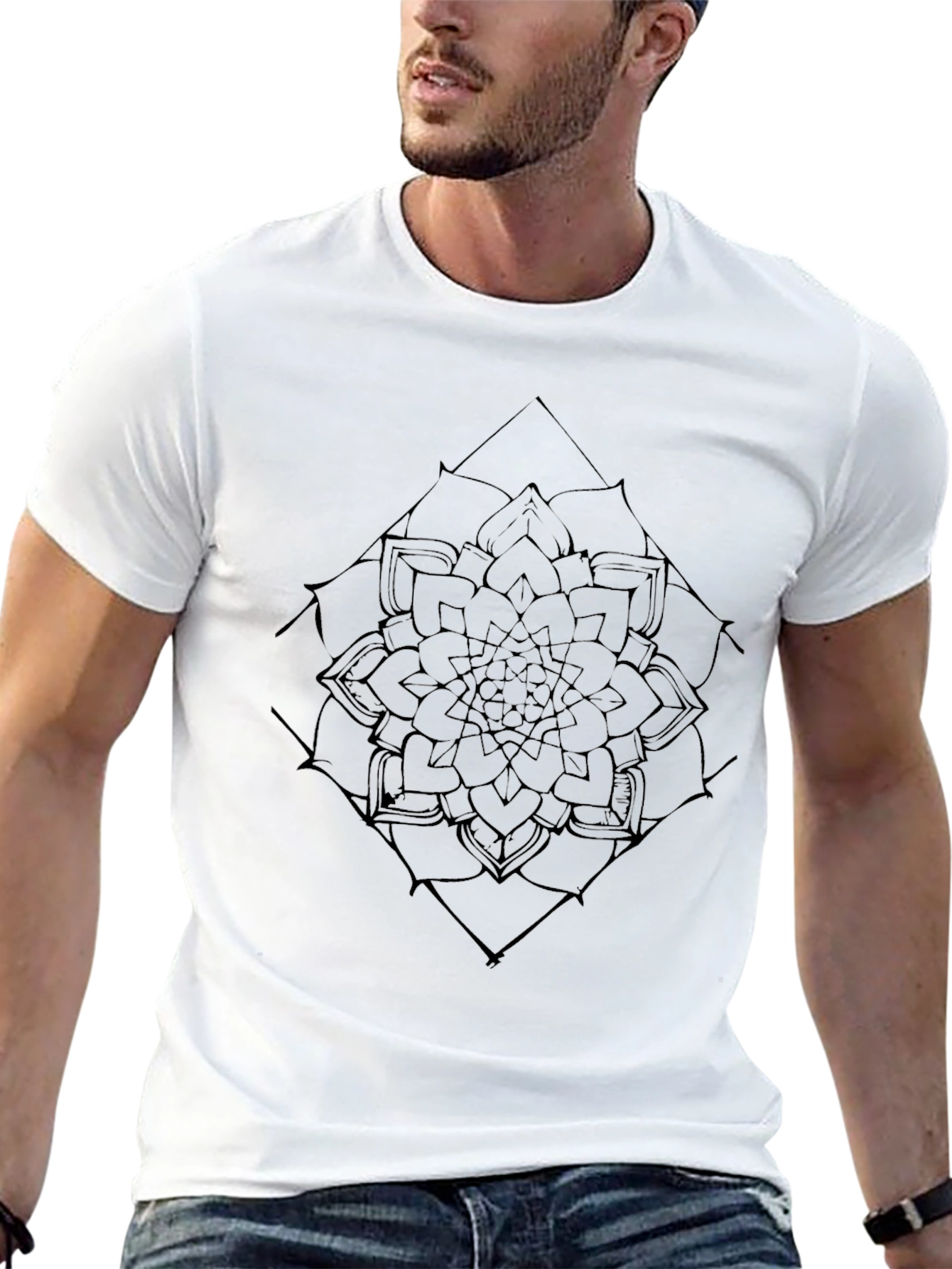 Black Mandala Graphic Tee - Modern Geometric Design