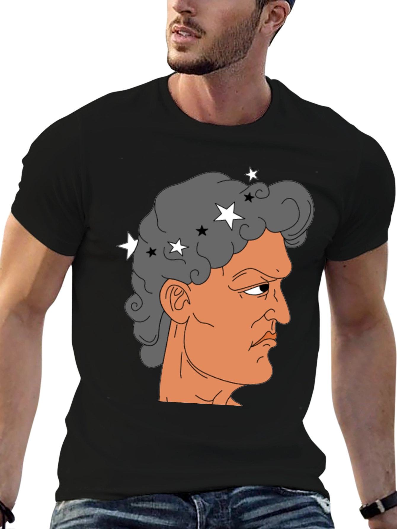 Meme Man Portrait Black Cotton Tee