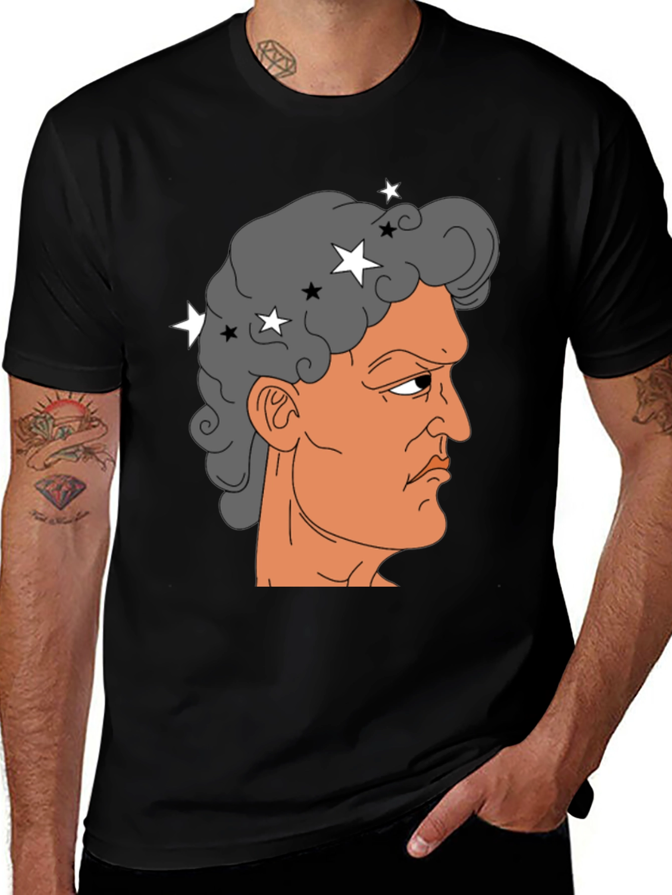 Meme Man Portrait Black Cotton Tee