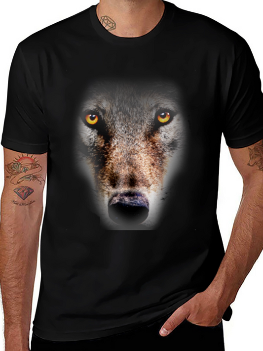 Wolf Face Graphic Print Black T-Shirt