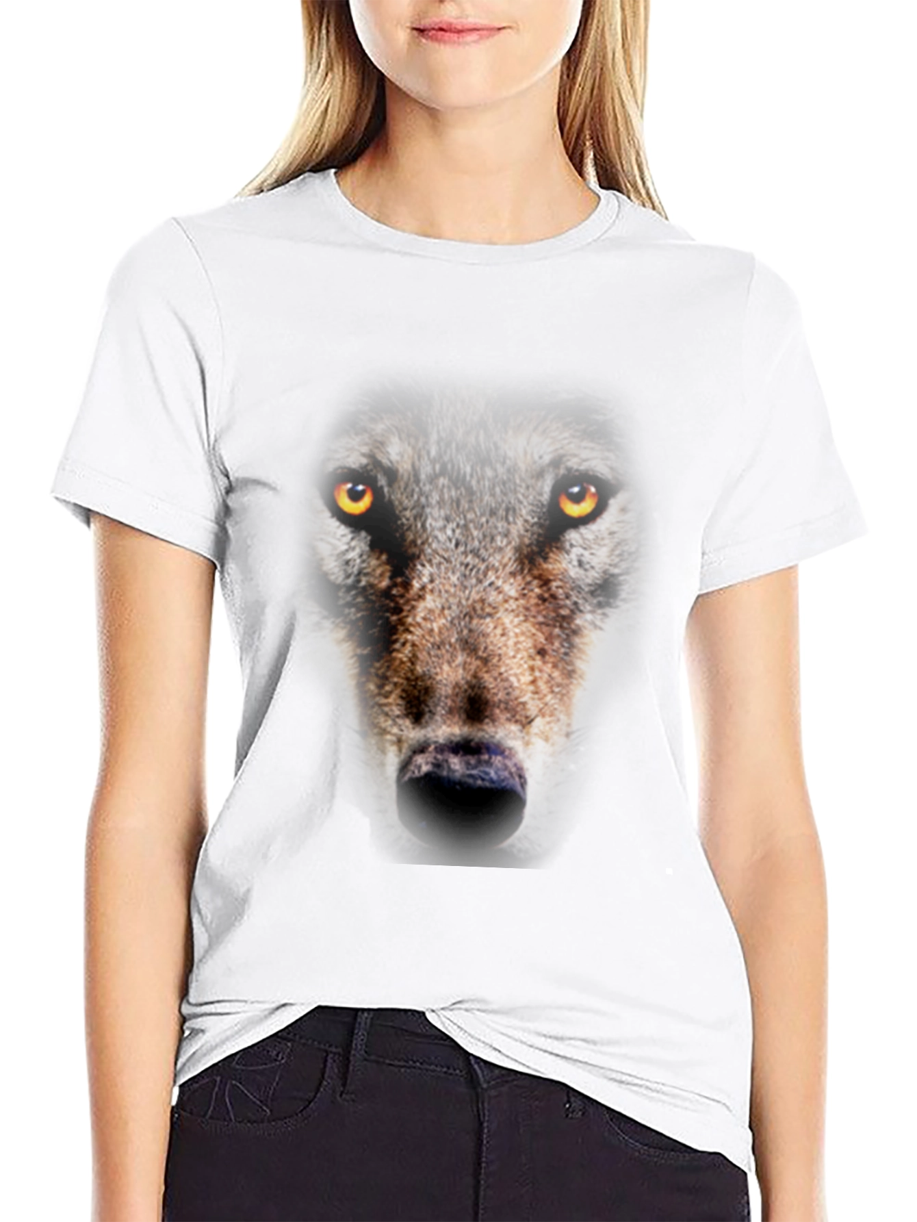 Wolf Face Graphic Print Black T-Shirt