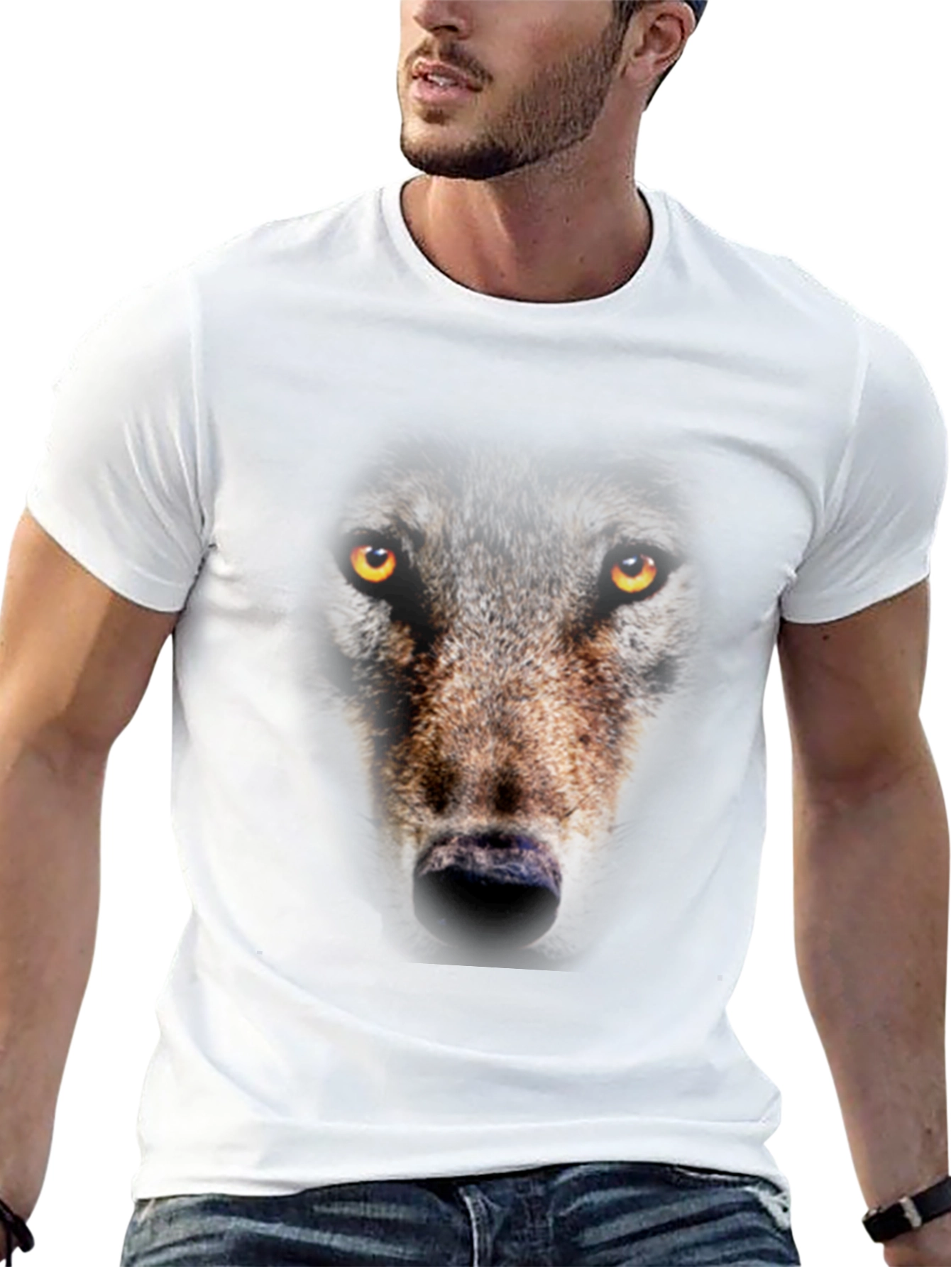 Wolf Face Graphic Print Black T-Shirt