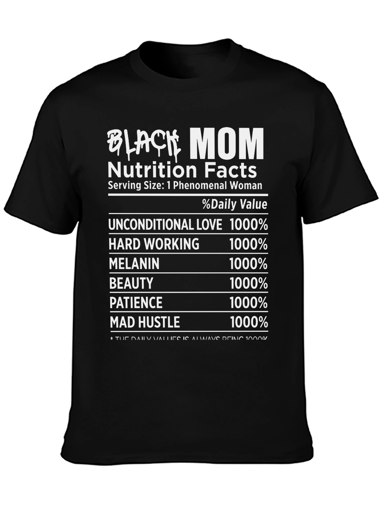 Black Mom Nutrition Facts Graphic Tee