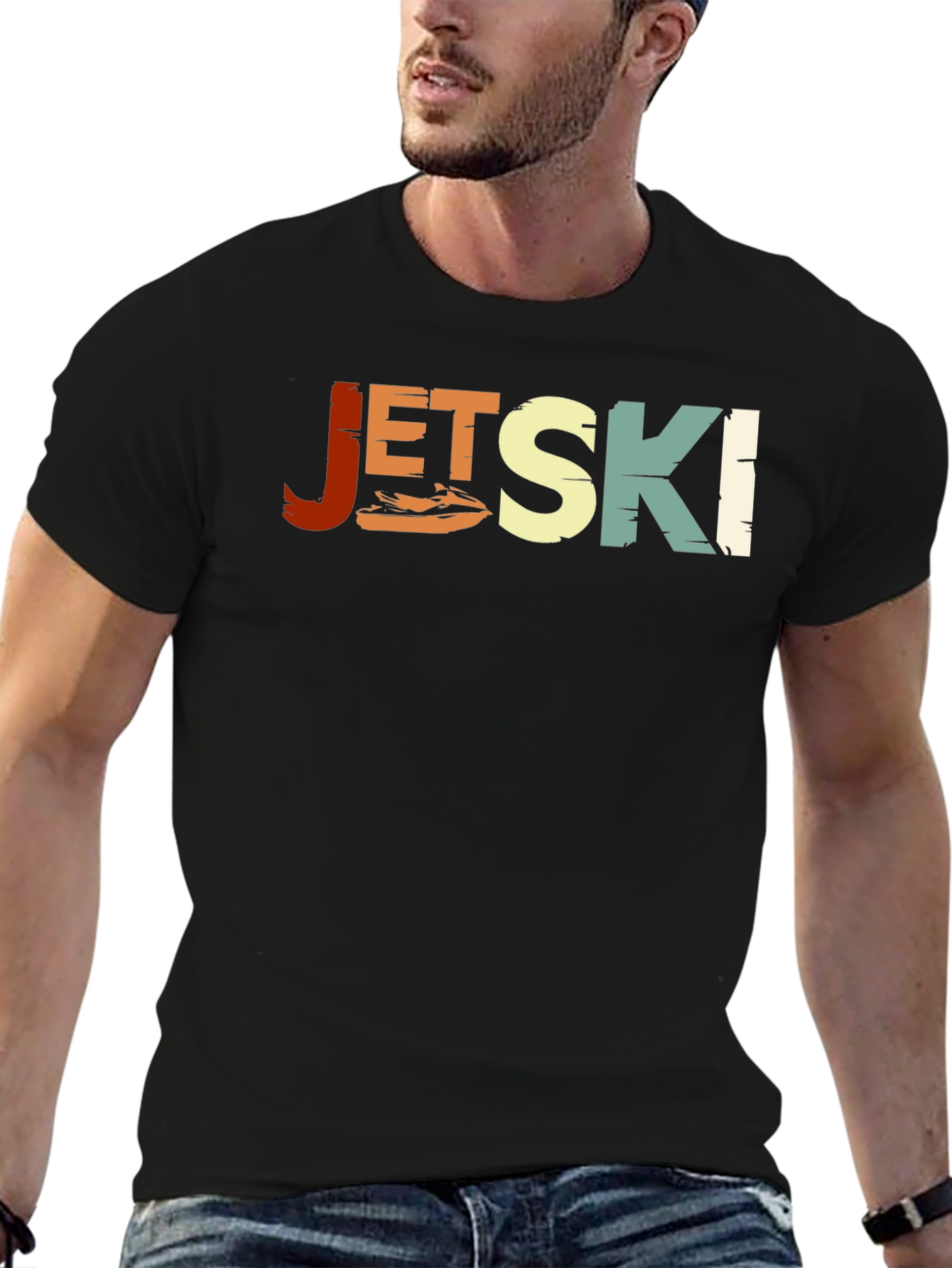 Jet Ski Retro Style Black T-Shirt