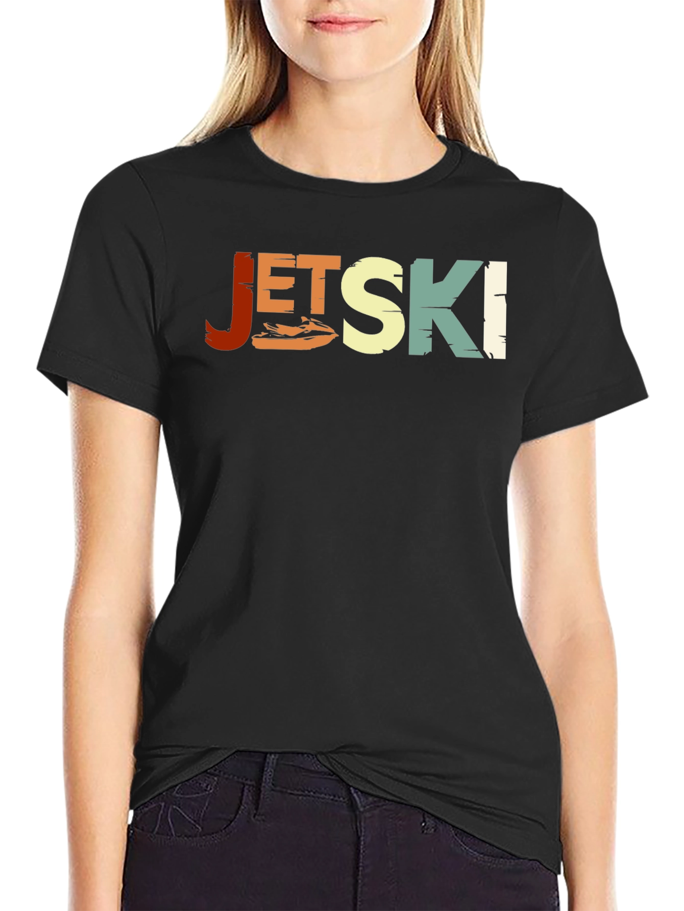 Jet Ski Retro Style Black T-Shirt
