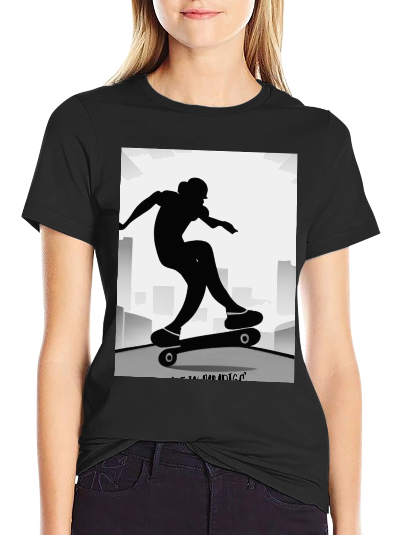 Skater Silhouette Graphic Tee - Black
