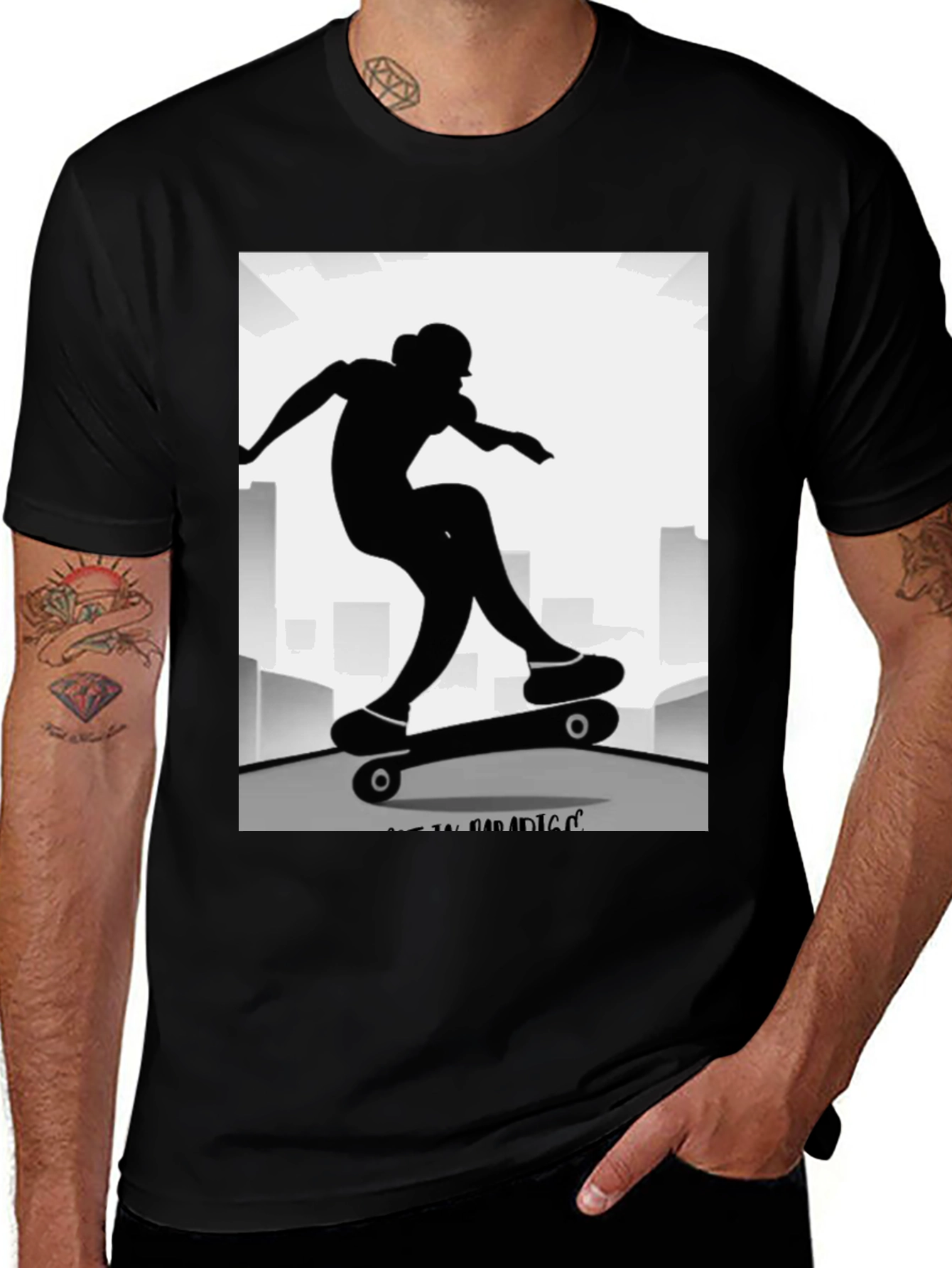Skater Silhouette Graphic Tee - Black