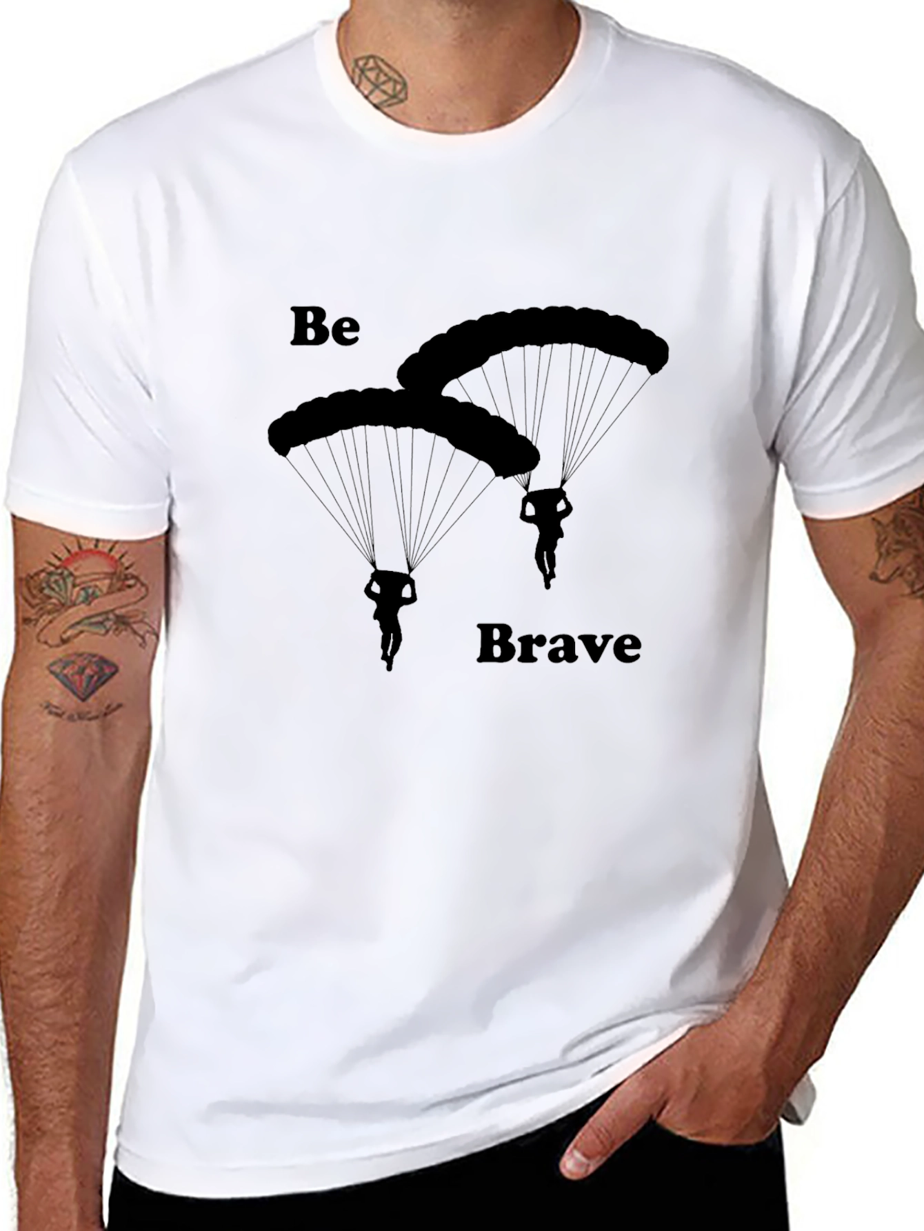 Be Brave Skydiving T-Shirt - Black Cotton Tee