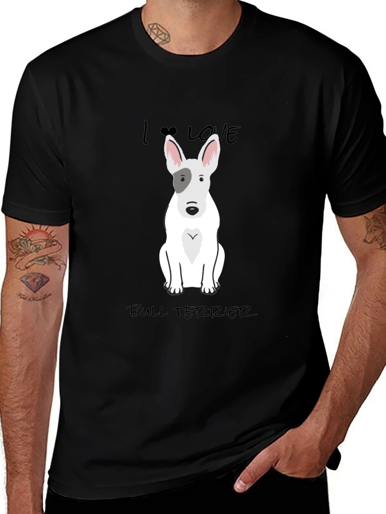 I Love Bull Terrier Black T-Shirt