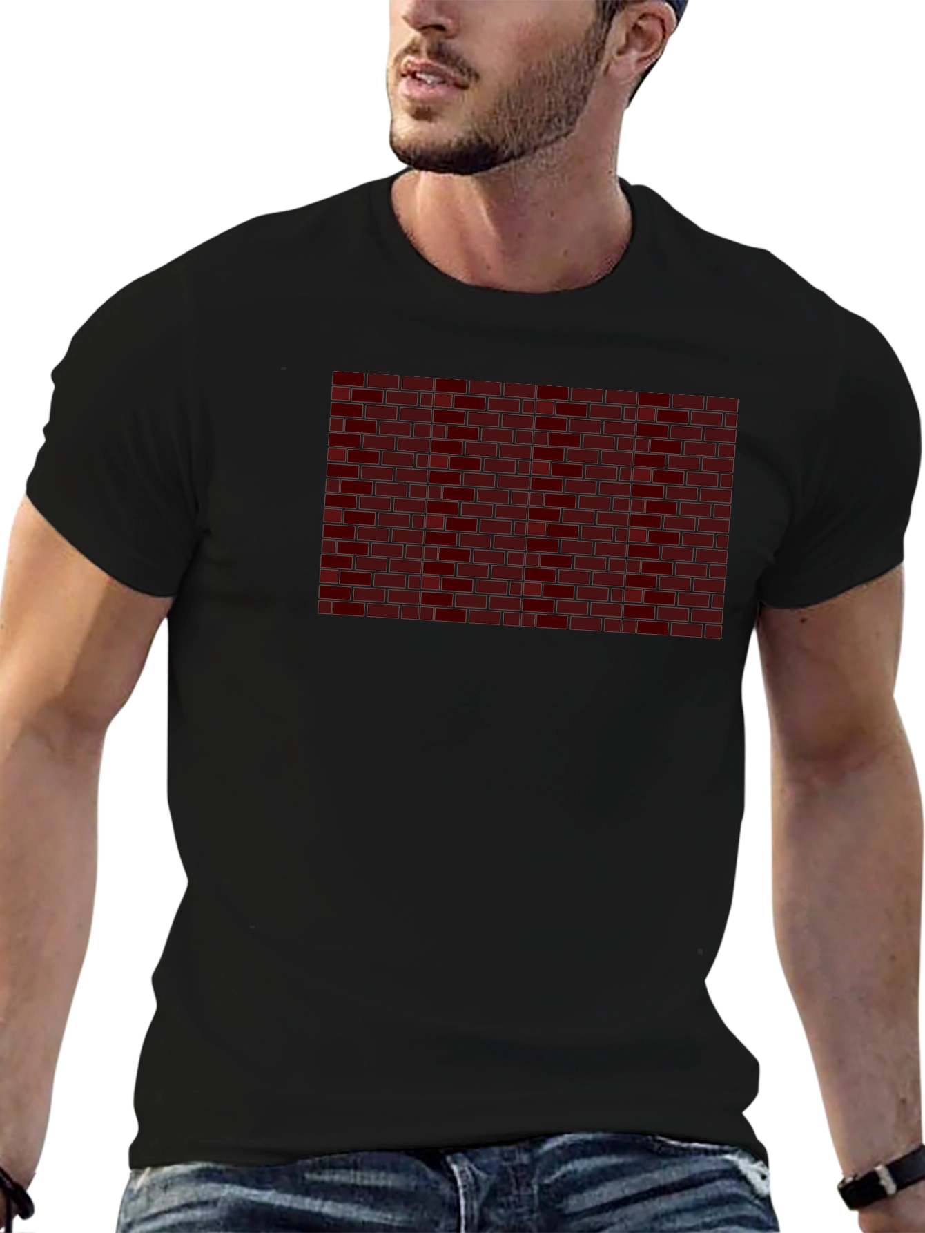 Brick Wall Graphic Tee - Mens Black Cotton T-Shirt
