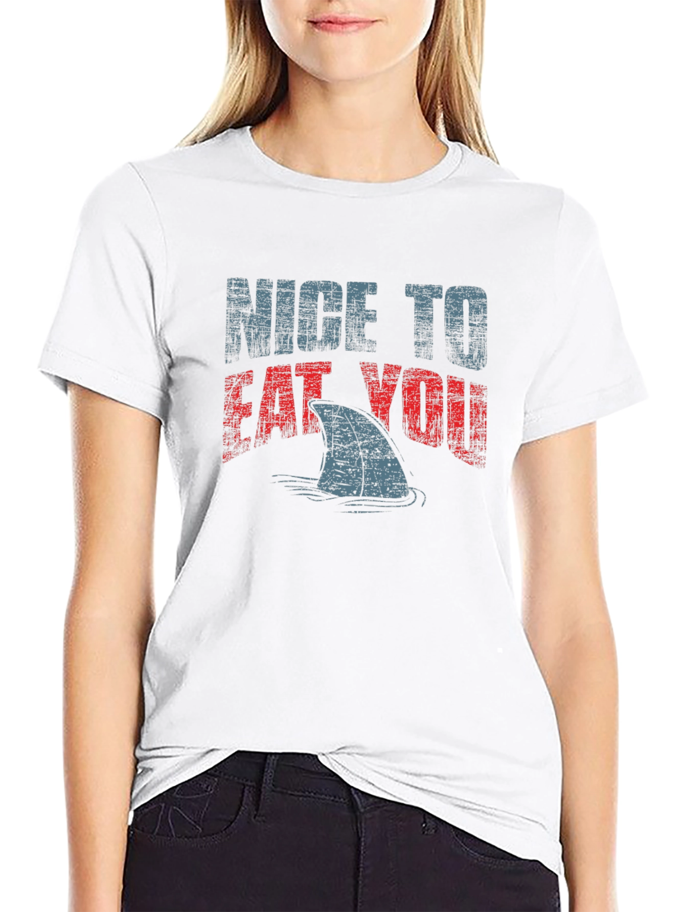 Nice To Eat You Shark Graphic Black T-Shirt