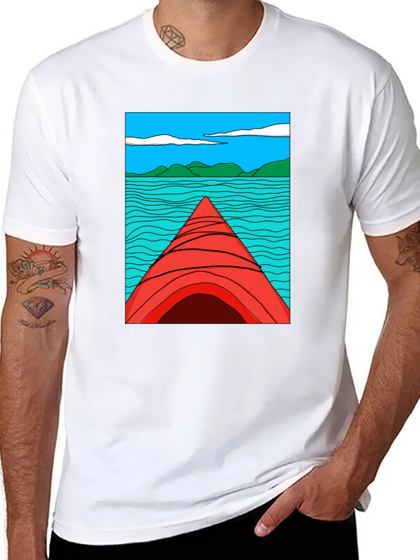 Kayak Lake View Graphic T-Shirt