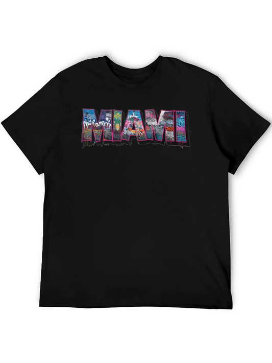 Miami Graffiti Art Graphic Black T-Shirt