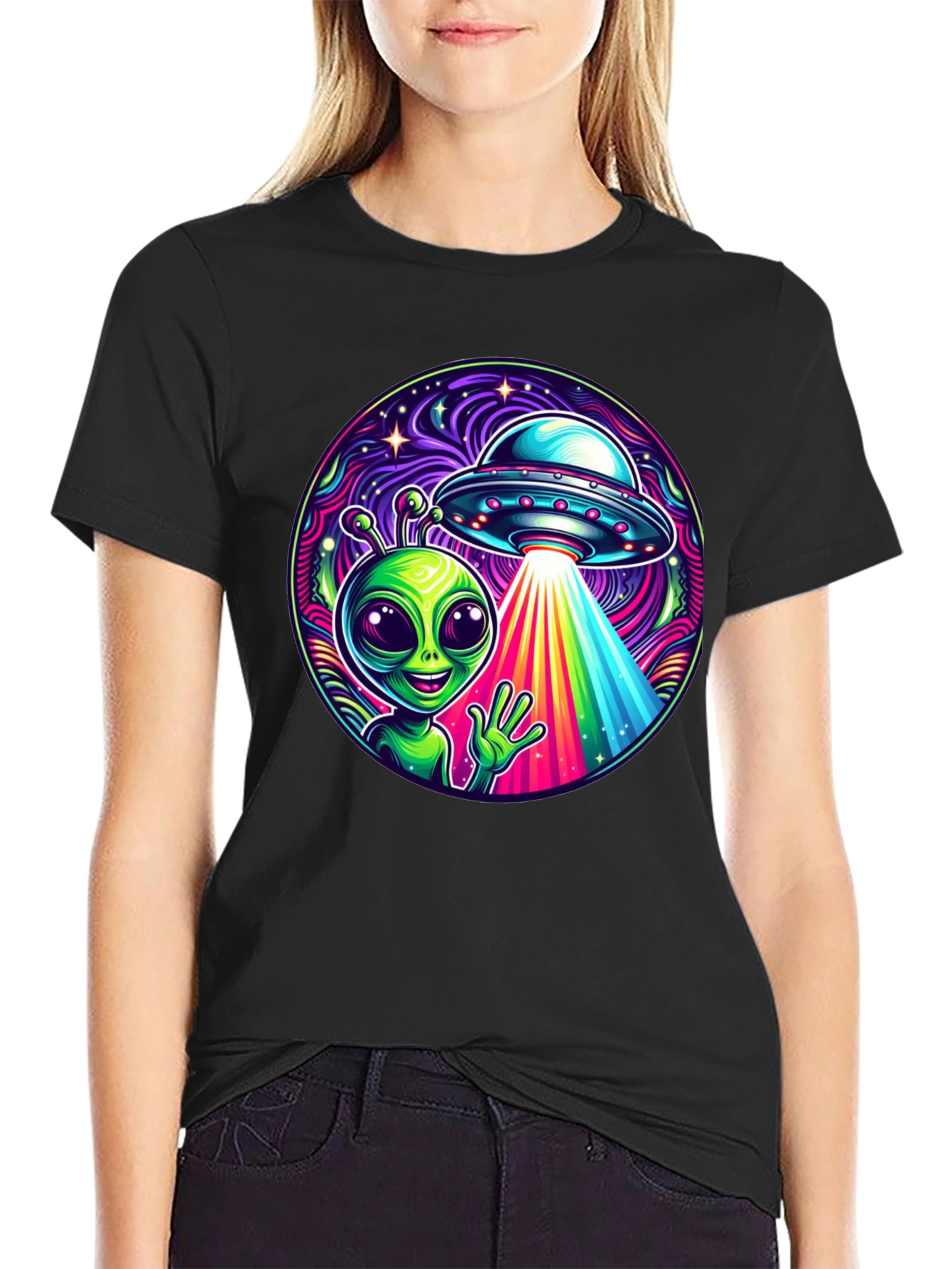 Alien UFO Abduction Graphic T-Shirt - Trendy and Unique!