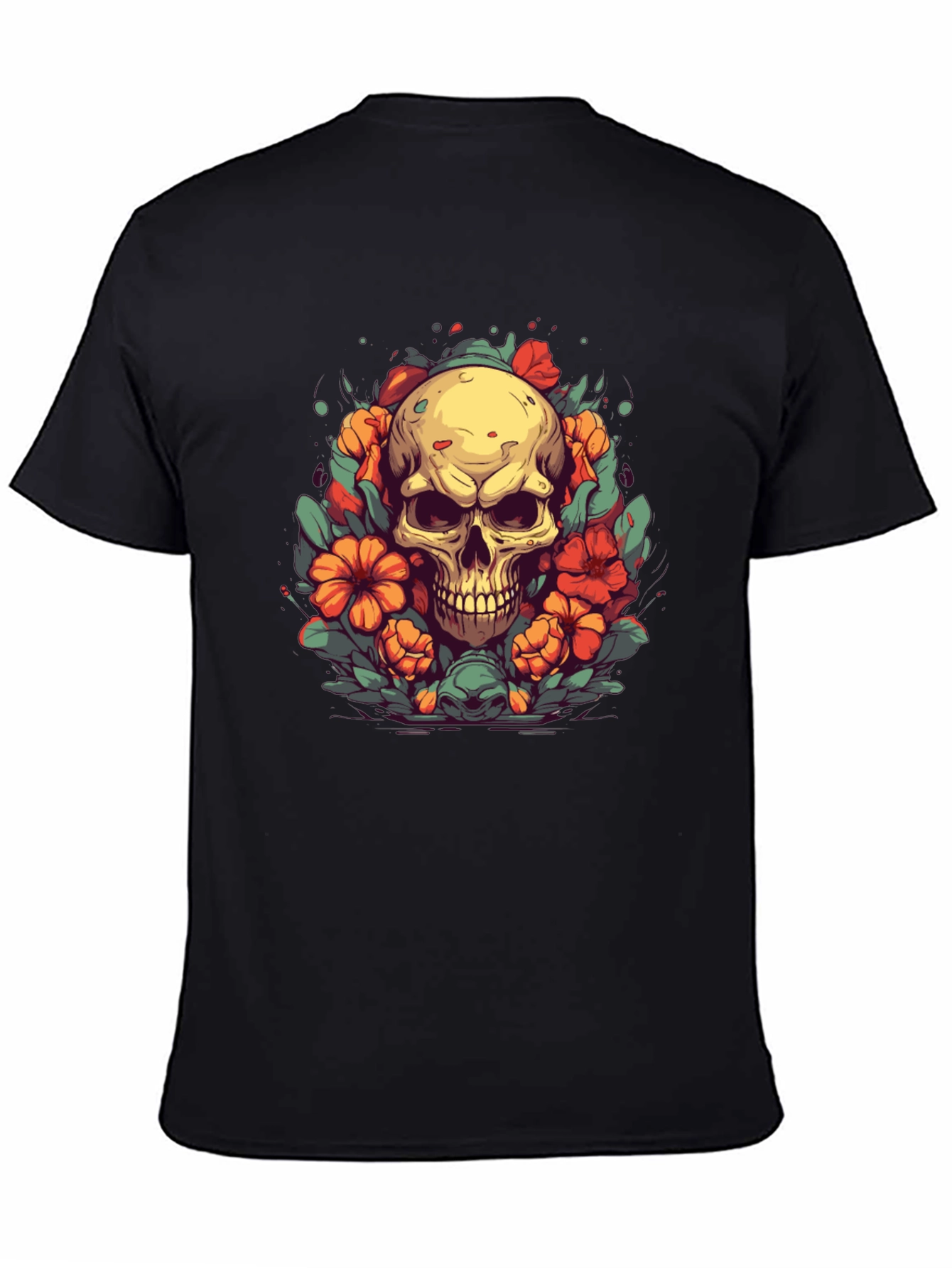 Skull & Flowers Graphic Tee - Black T-Shirt