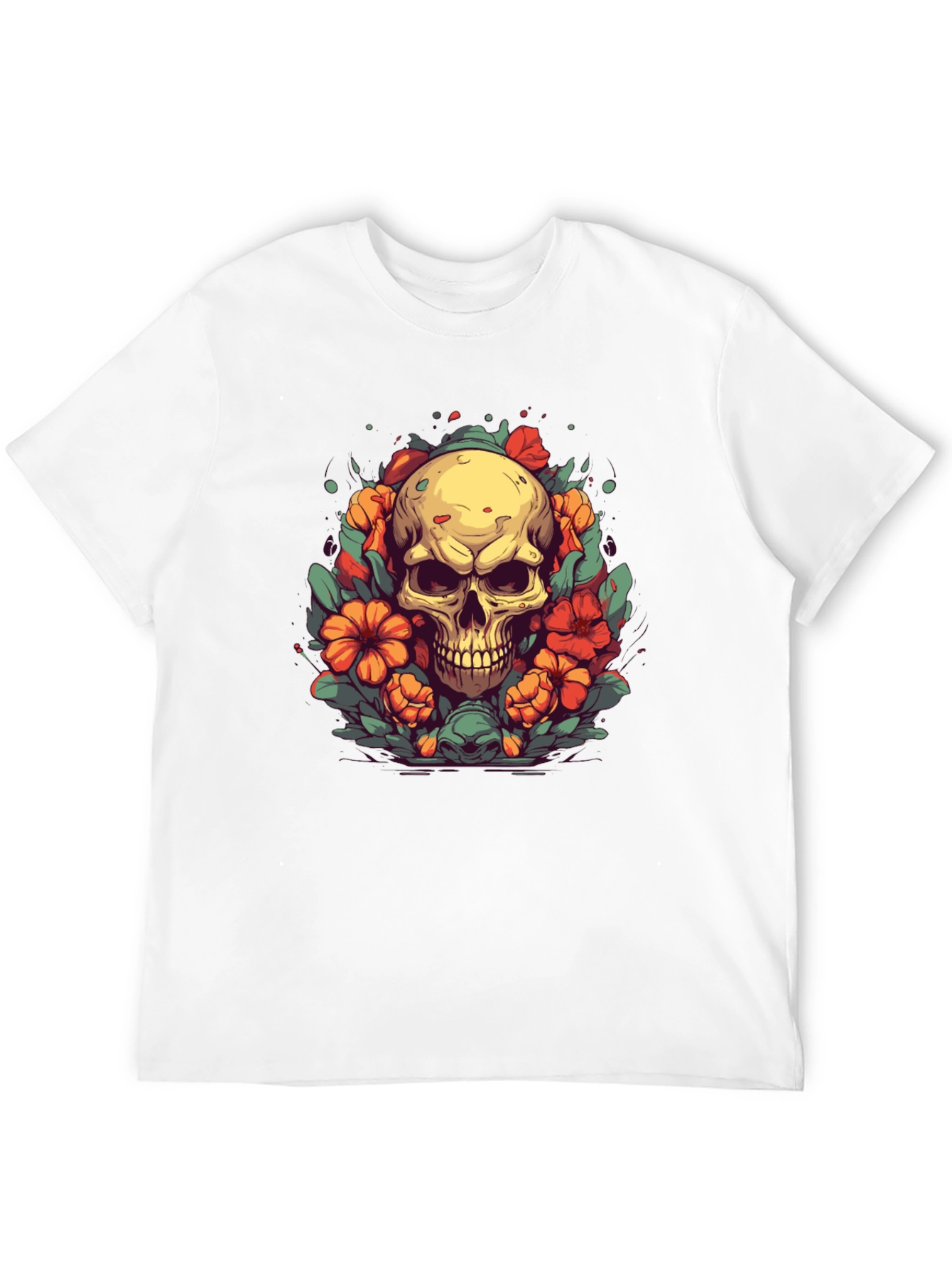 Skull & Flowers Graphic Tee - Black T-Shirt
