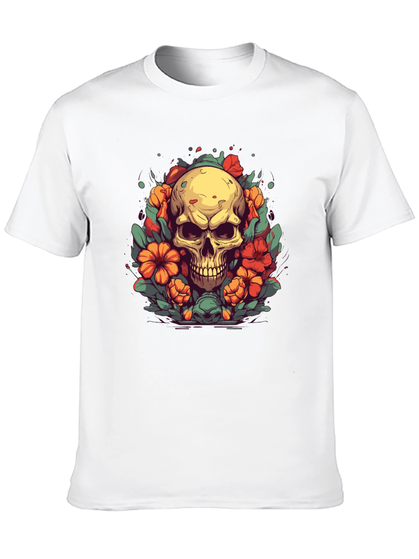Skull & Flowers Graphic Tee - Black T-Shirt