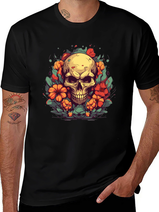 Skull & Flowers Graphic Tee - Black T-Shirt