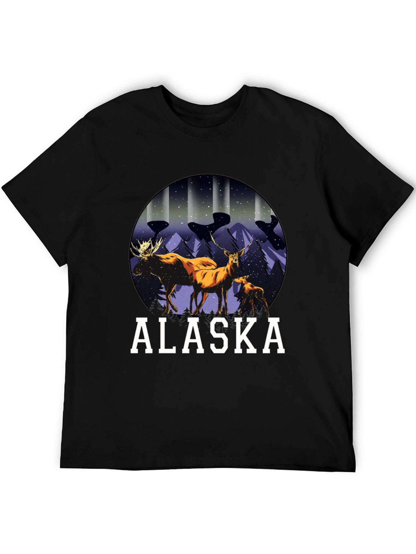 Alaska Deer & Moose Graphic Tee - Black