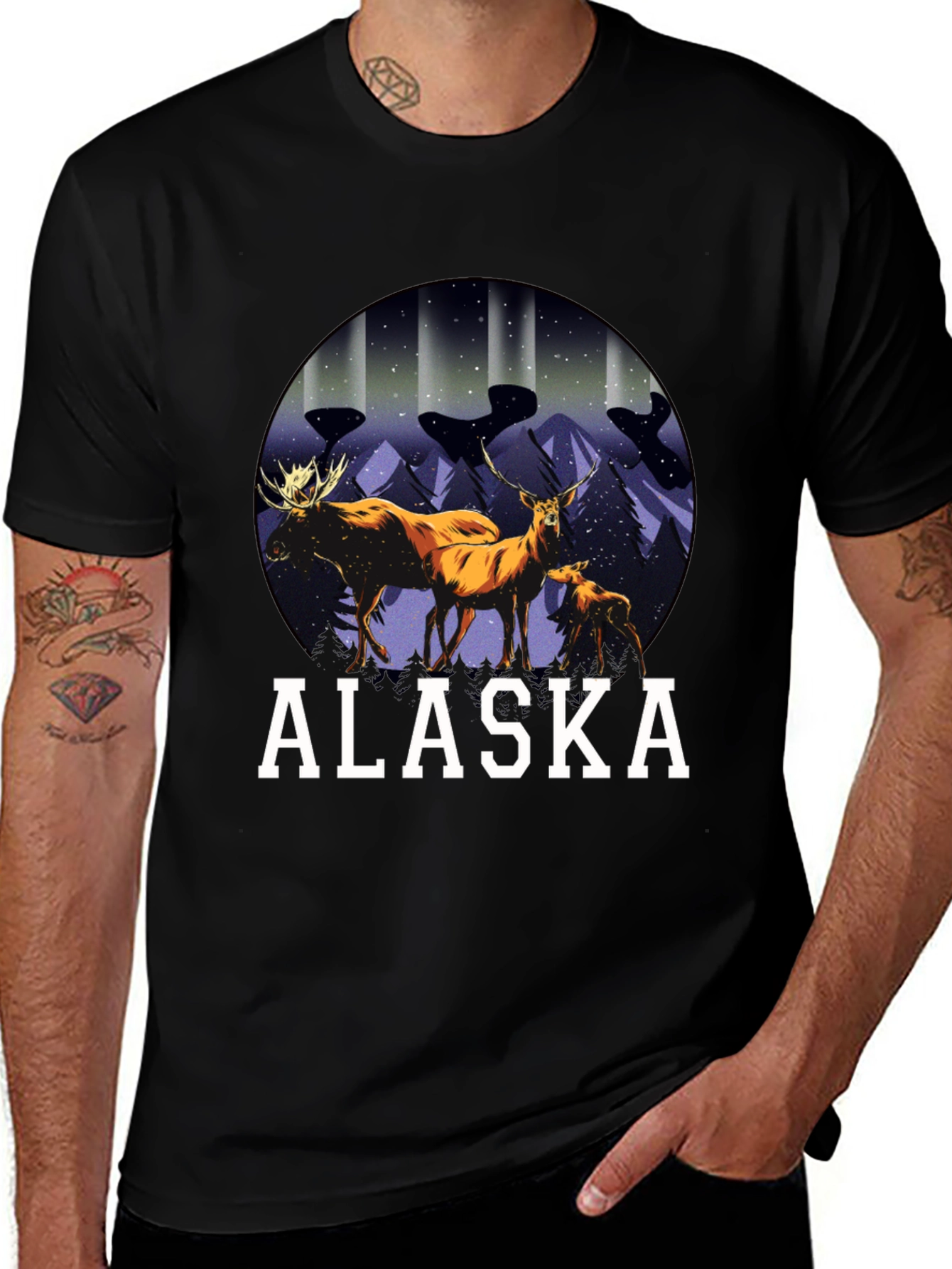 Alaska Deer & Moose Graphic Tee - Black