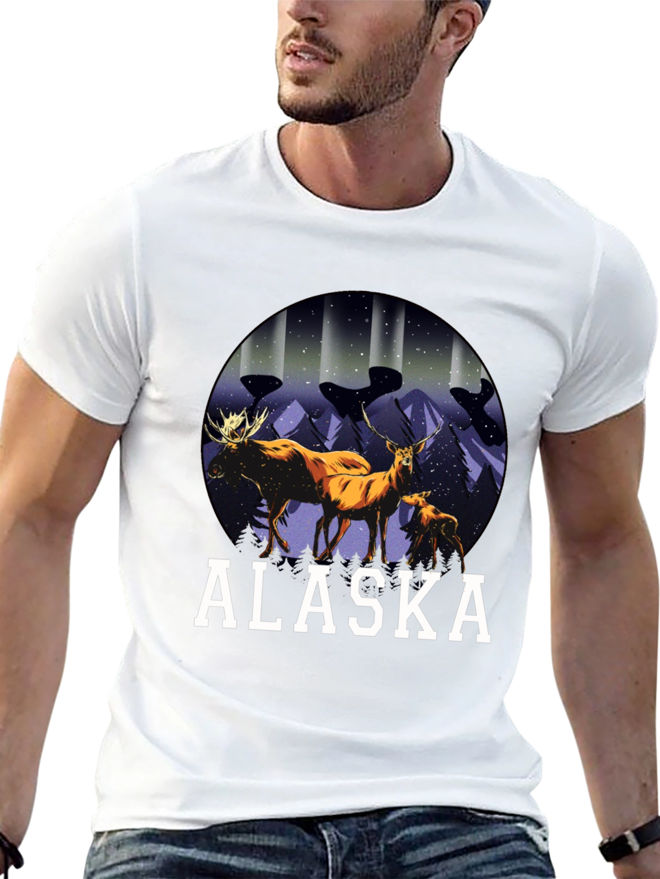 Alaska Deer & Moose Graphic Tee - Black
