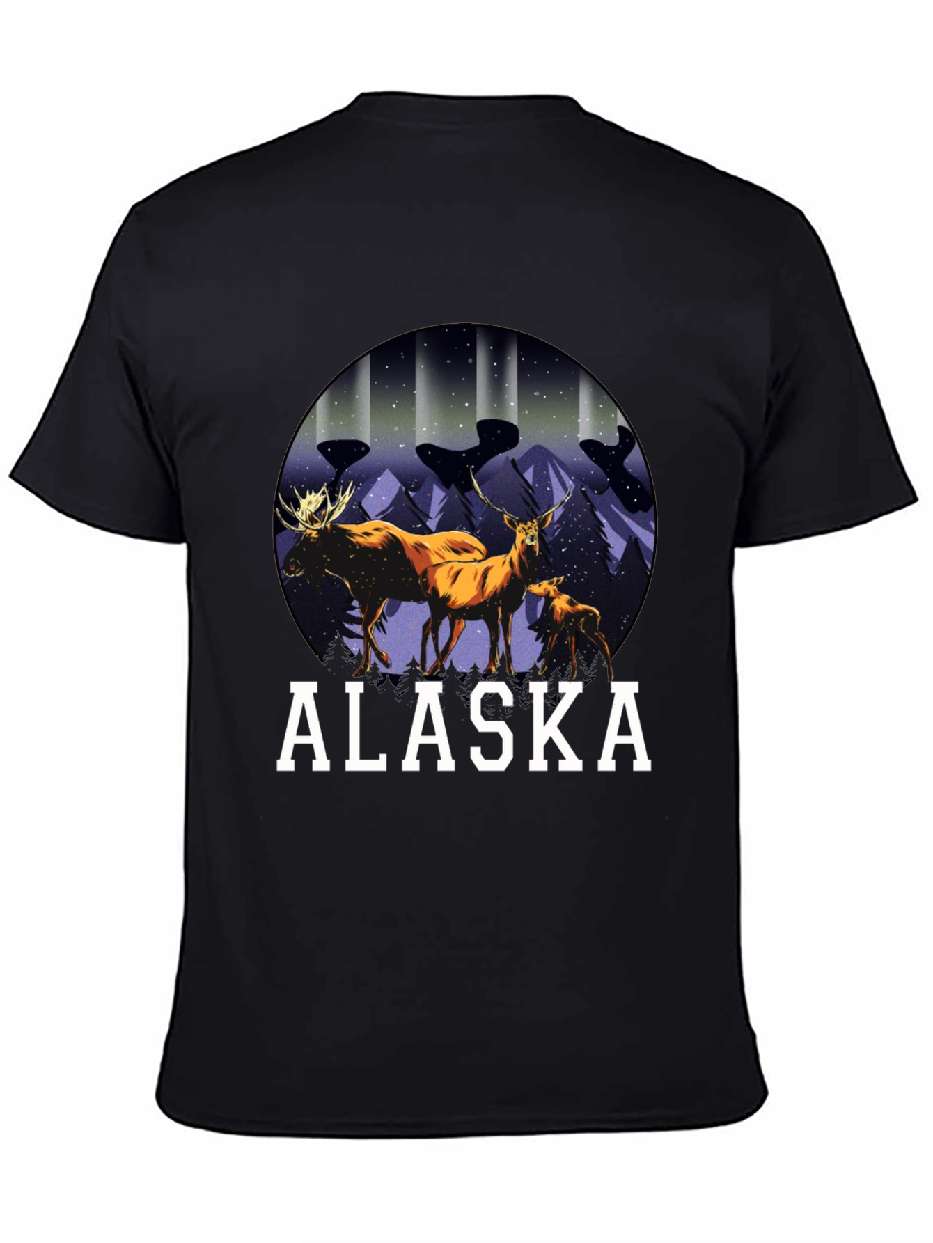 Alaska Deer & Moose Graphic Tee - Black