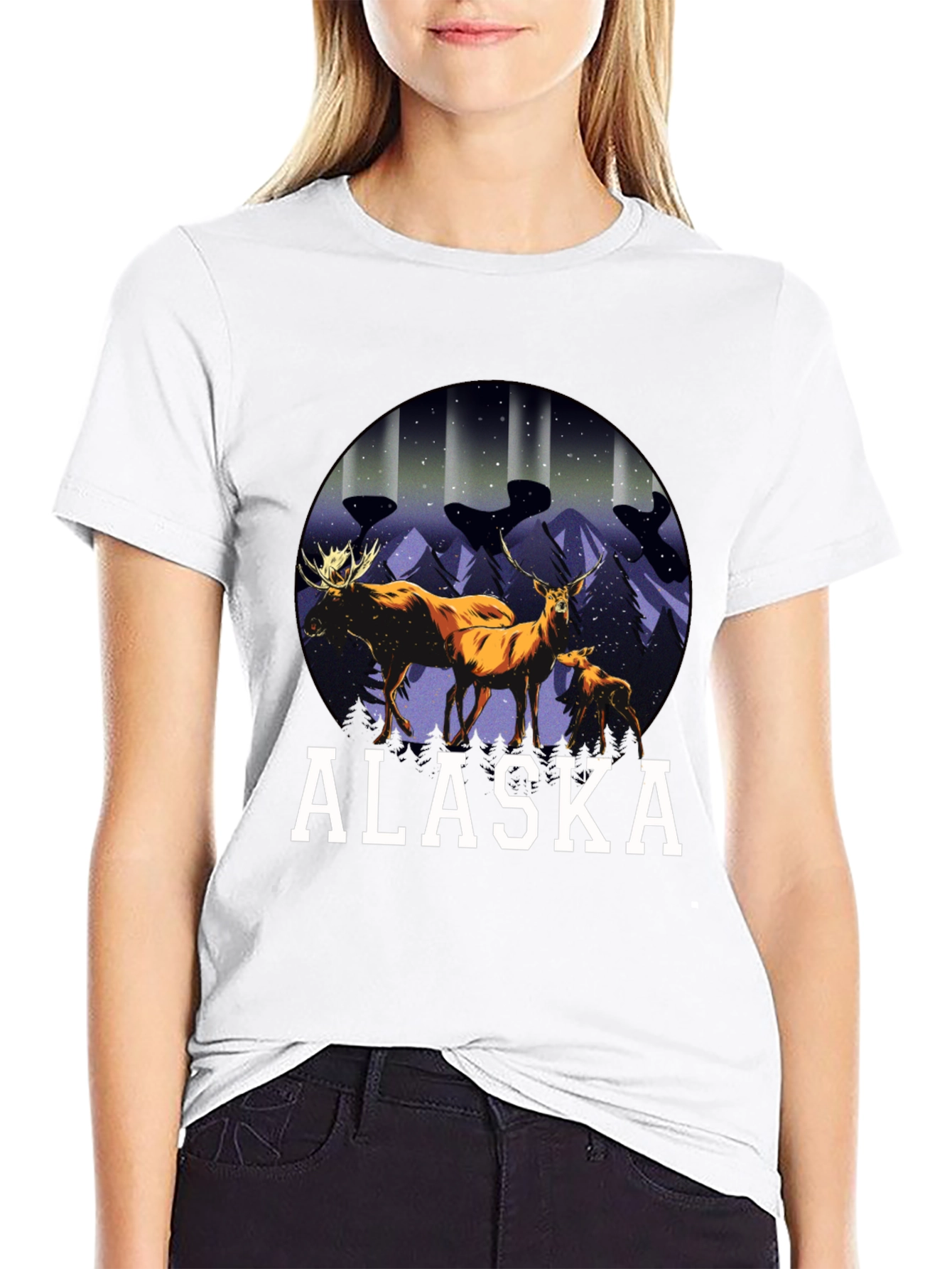 Alaska Deer & Moose Graphic Tee - Black