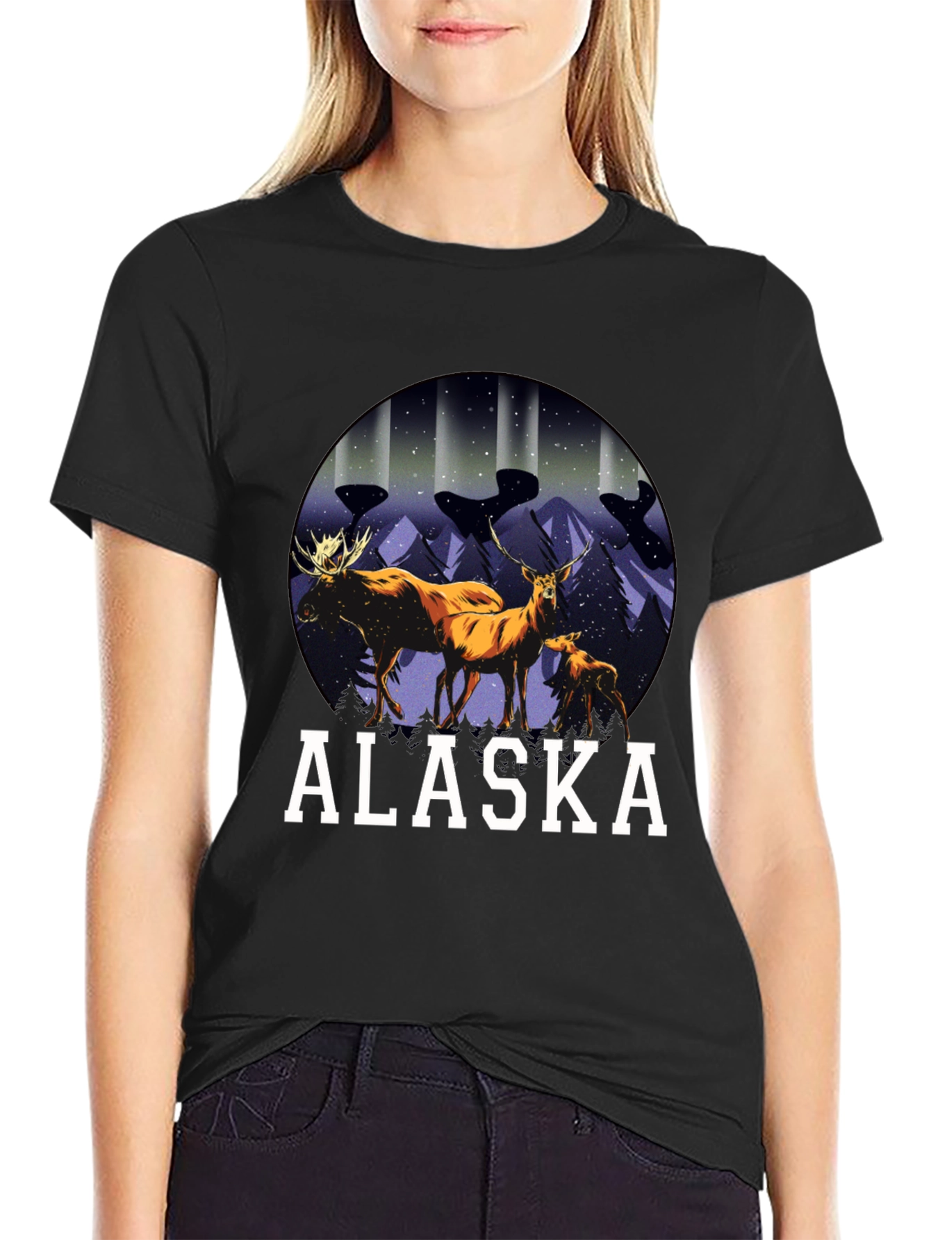 Alaska Deer & Moose Graphic Tee - Black