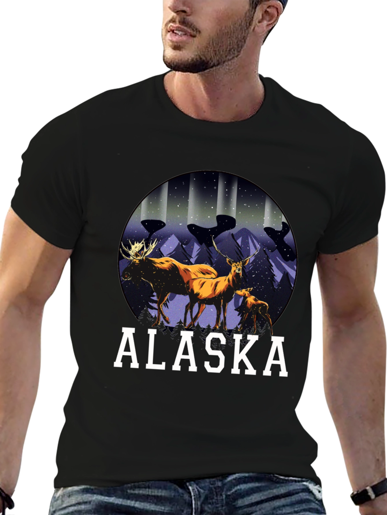 Alaska Deer & Moose Graphic Tee - Black