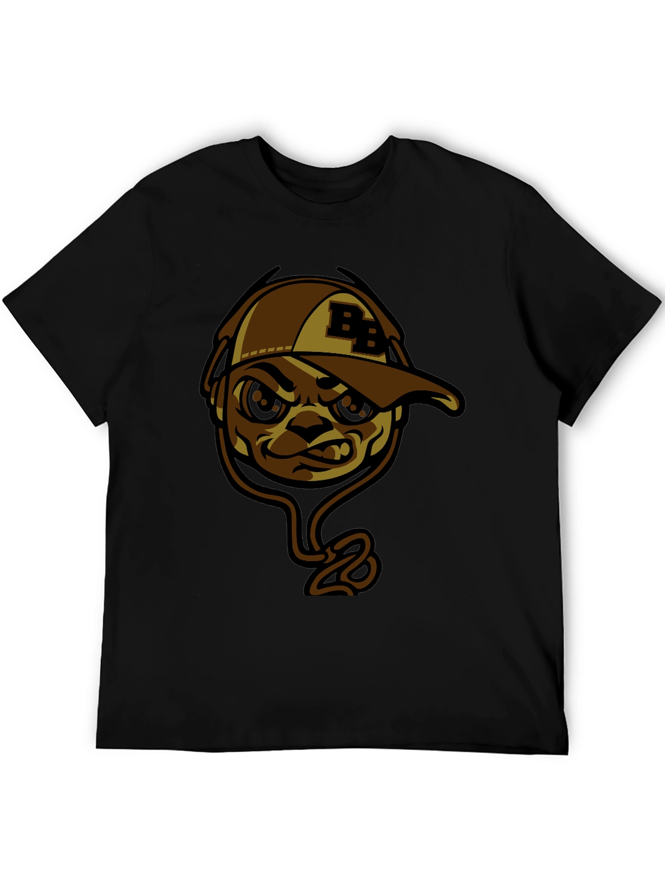 Cool BB Cap Cartoon Graphic Black T-Shirt