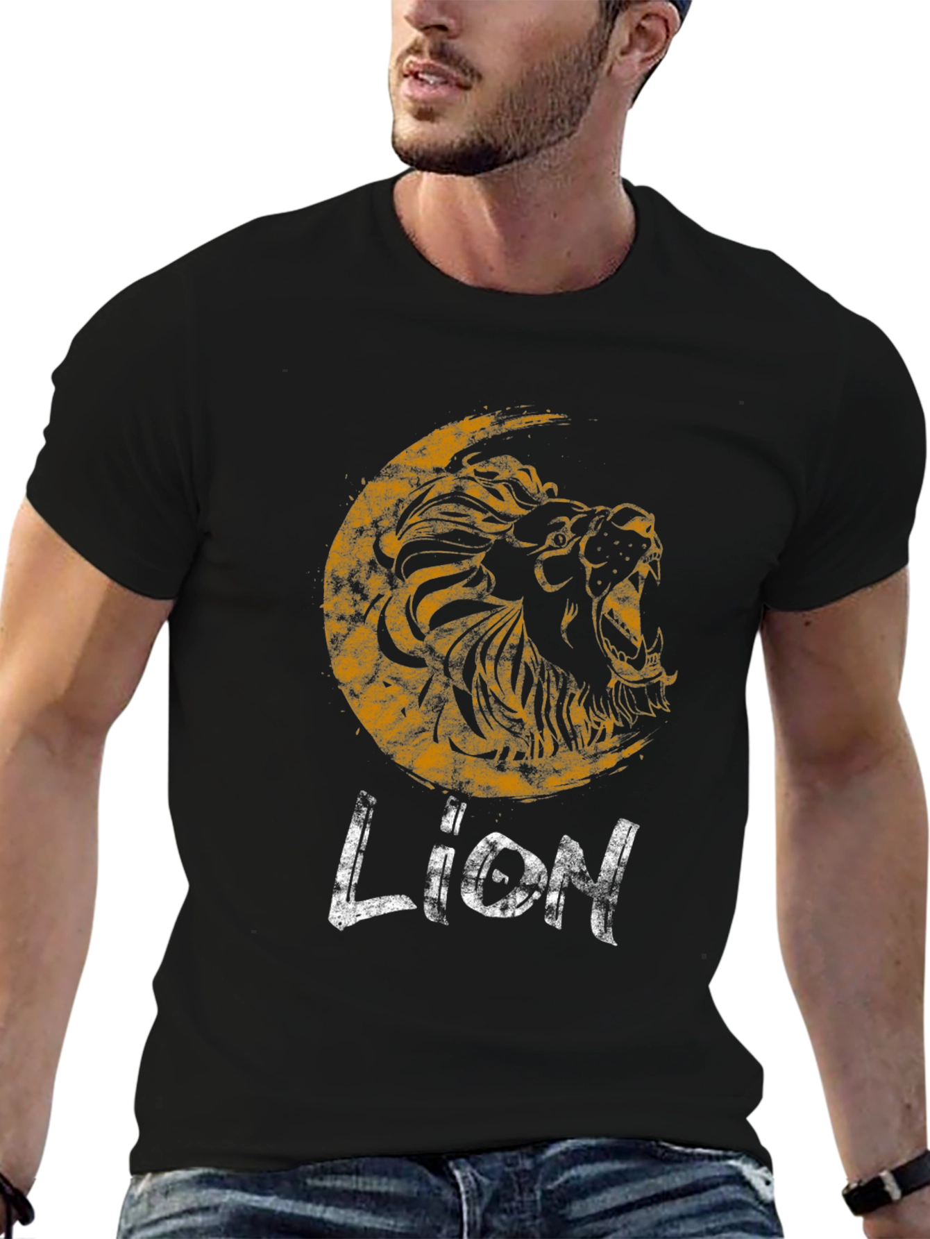 Lion Graphic Print Black T-Shirt