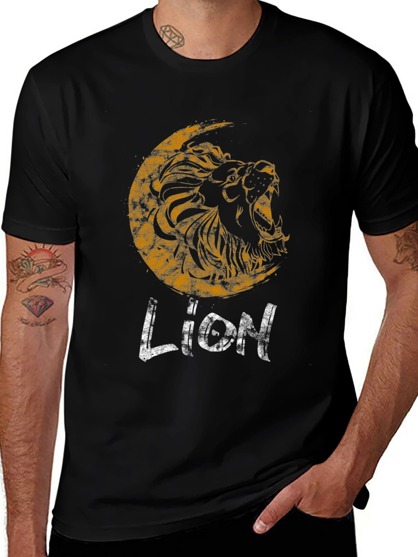 Lion Graphic Print Black T-Shirt