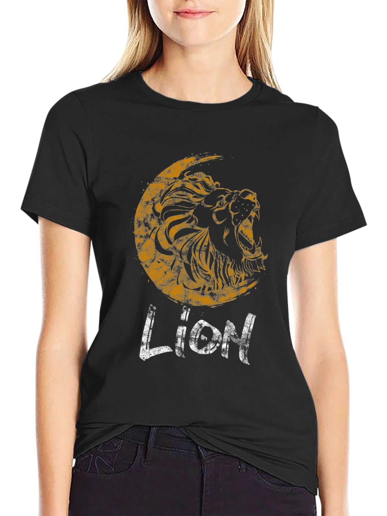 Lion Graphic Print Black T-Shirt