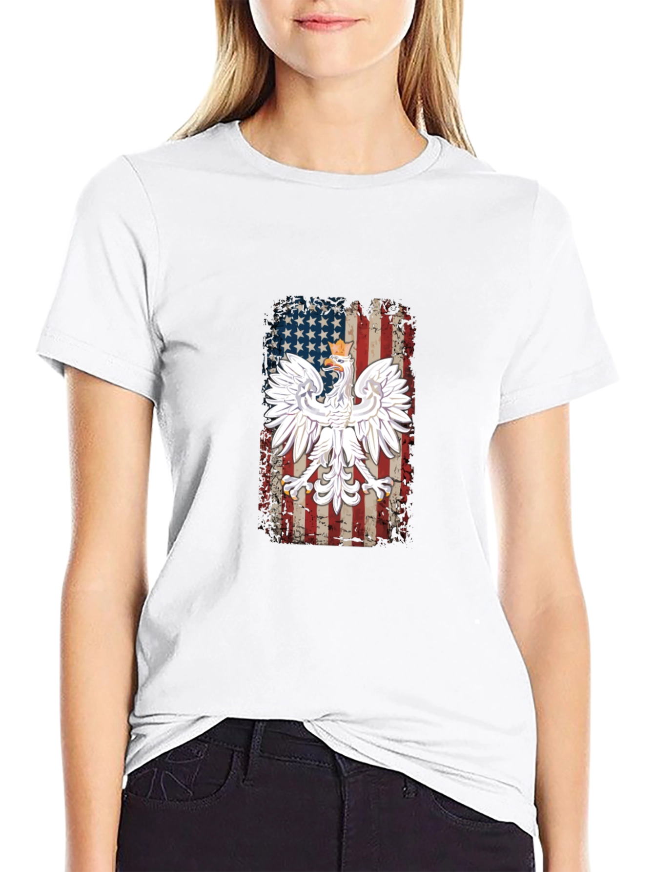 Polish Eagle USA Flag Mens T-Shirt