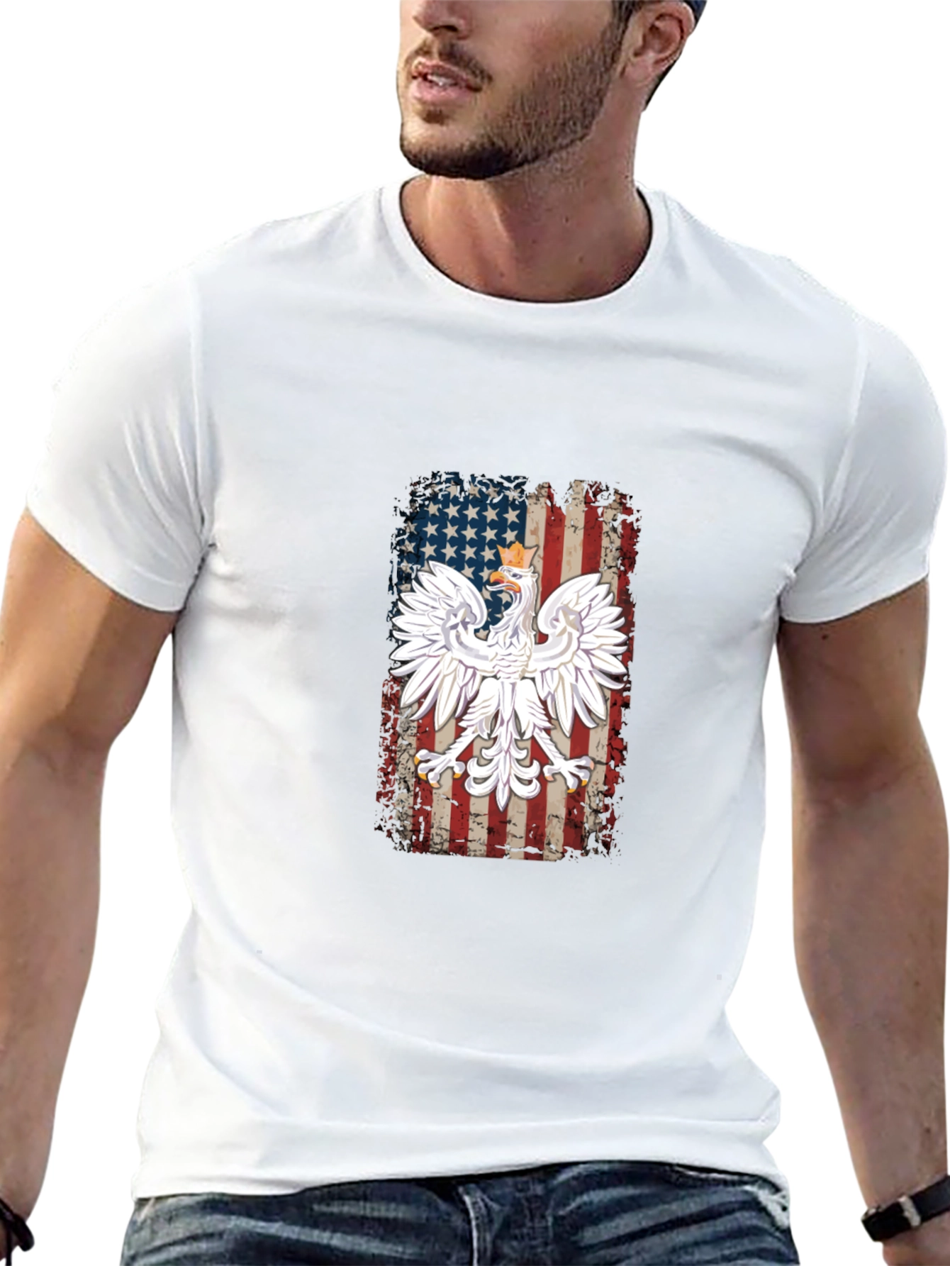 Polish Eagle USA Flag Mens T-Shirt